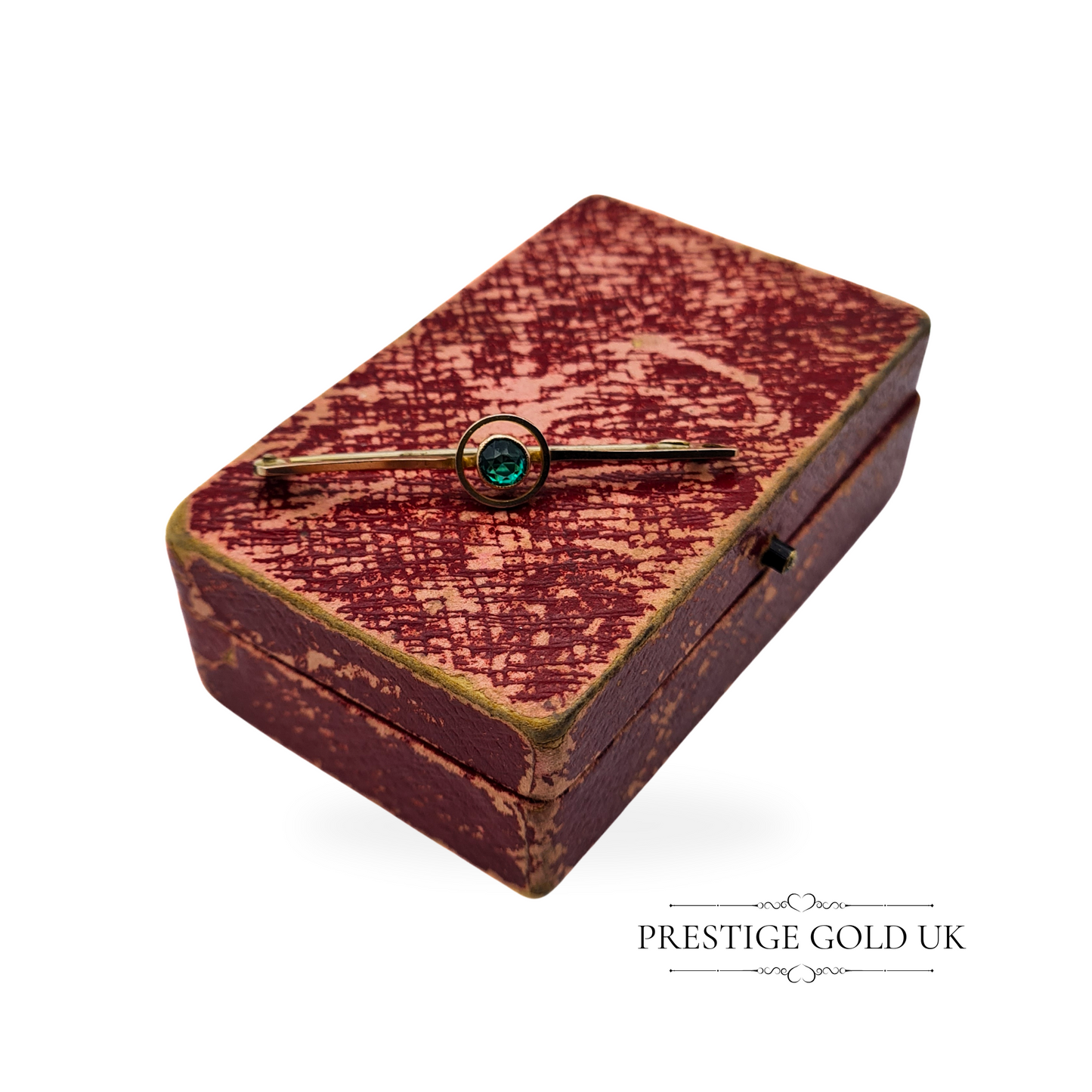 Antique 9ct Rose Gold Emerald Brooch