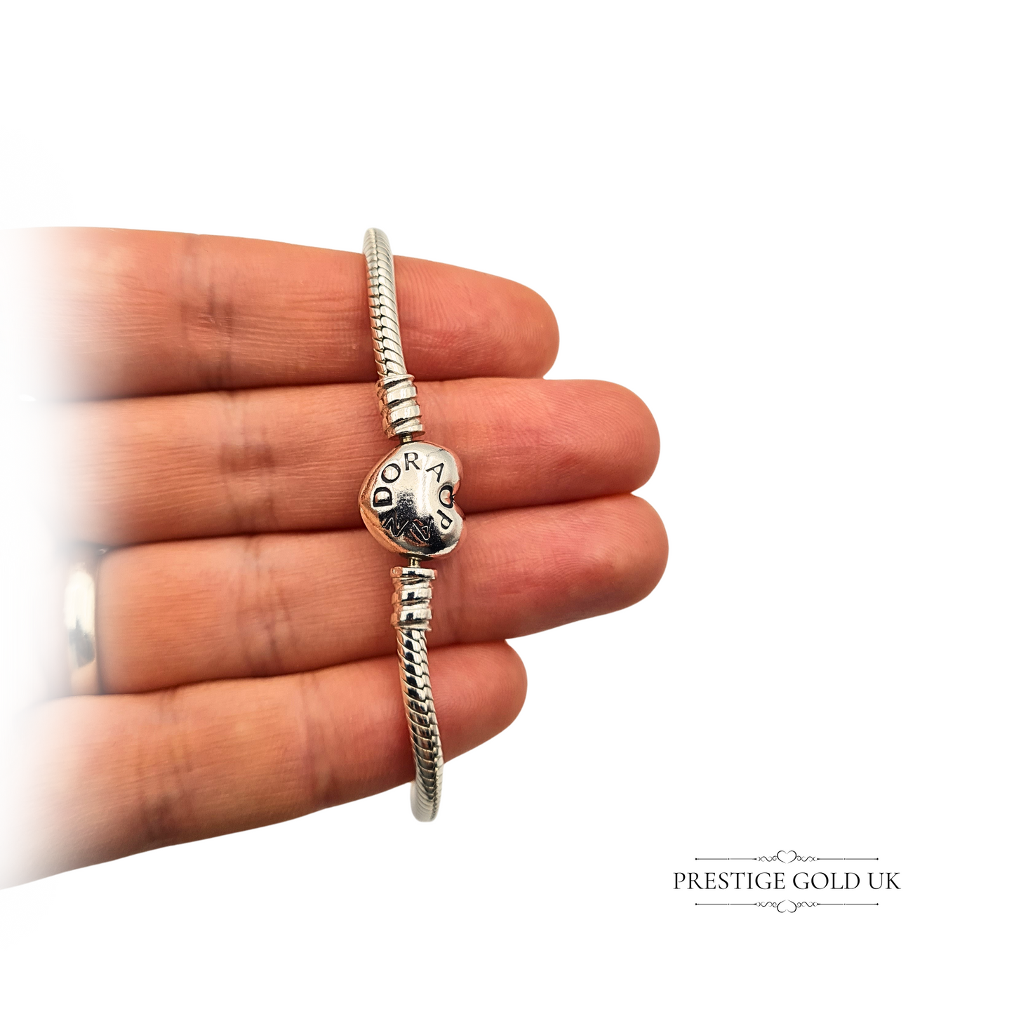 Pandora Silver Heart Snake Charm Bracelet 7.5" ALE 925