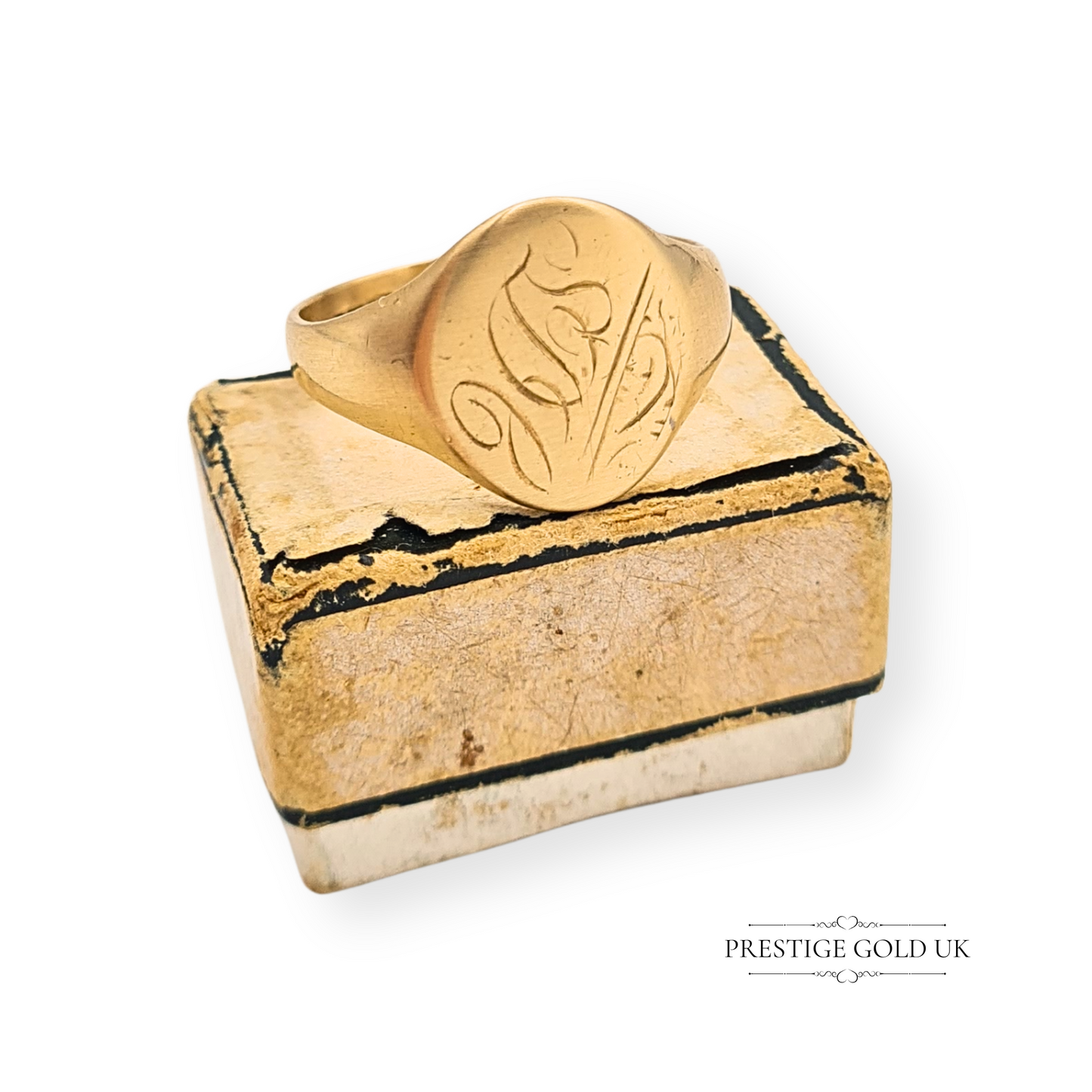 9ct Gold Large Engraved Monogram Signet Ring, UK S US 9, Birmingham 1989