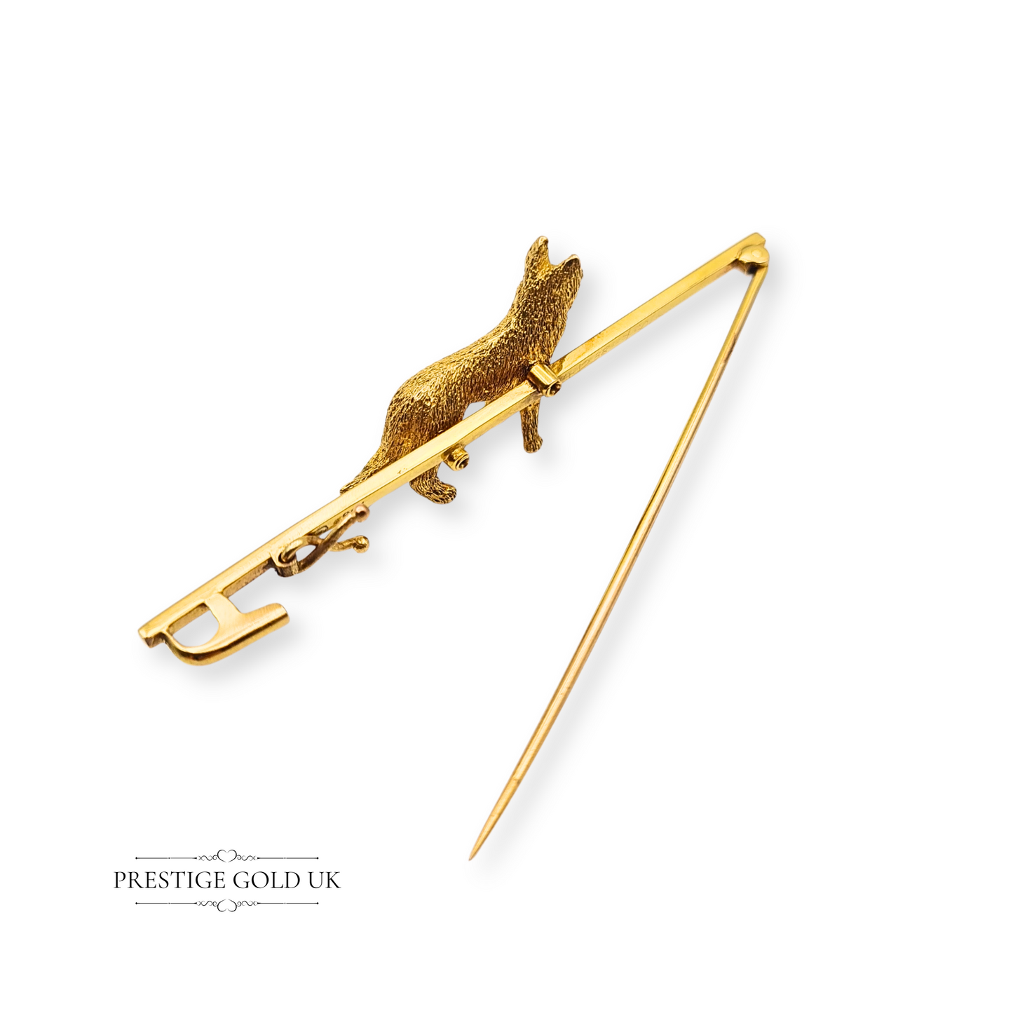 Large 9ct Gold Alsatian Brooch, Heavy Solid Cast Gold Dog With Red Stone Eye