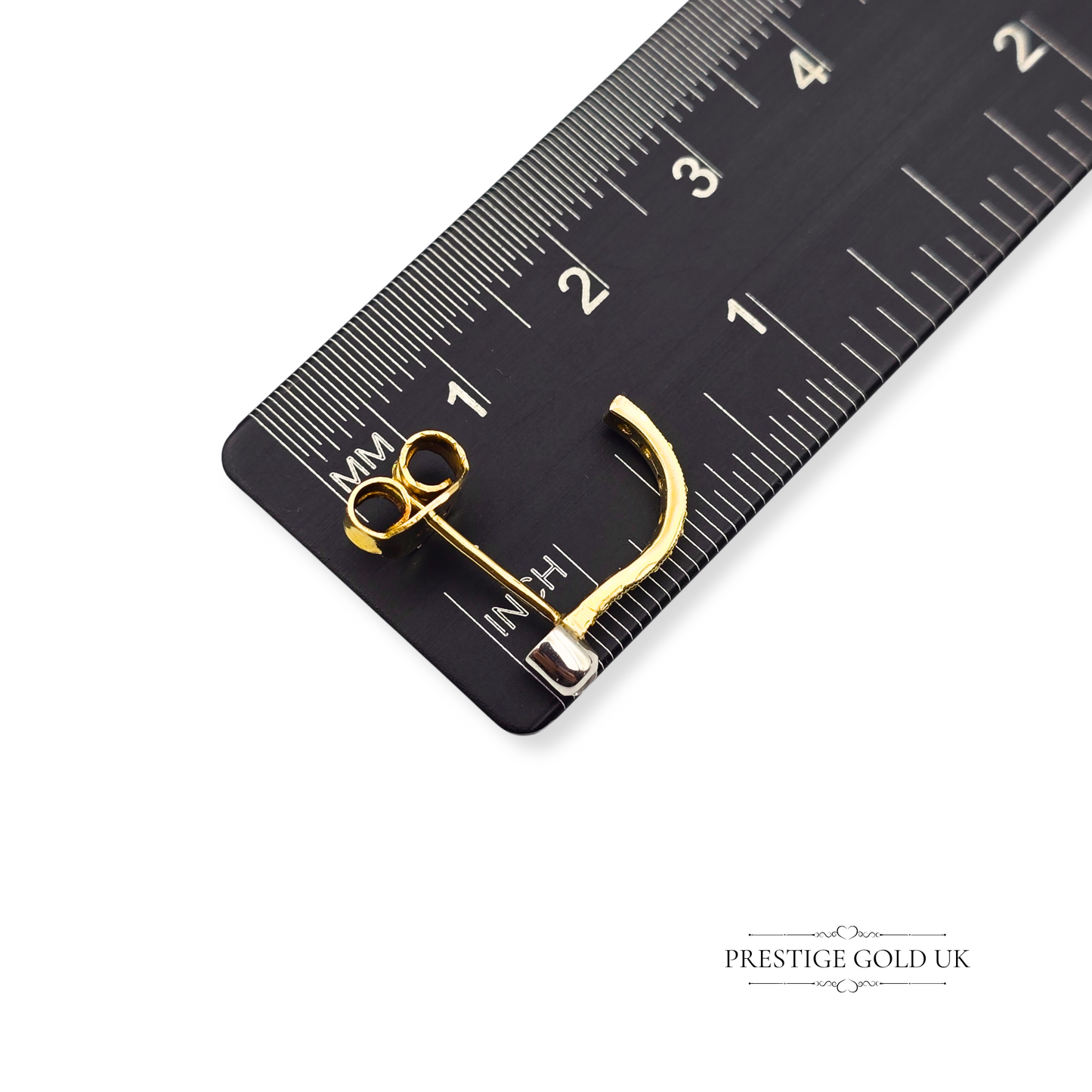 14ct Gold Diamond Half Hoop Earrings, J Shape Design with White Gold Detail