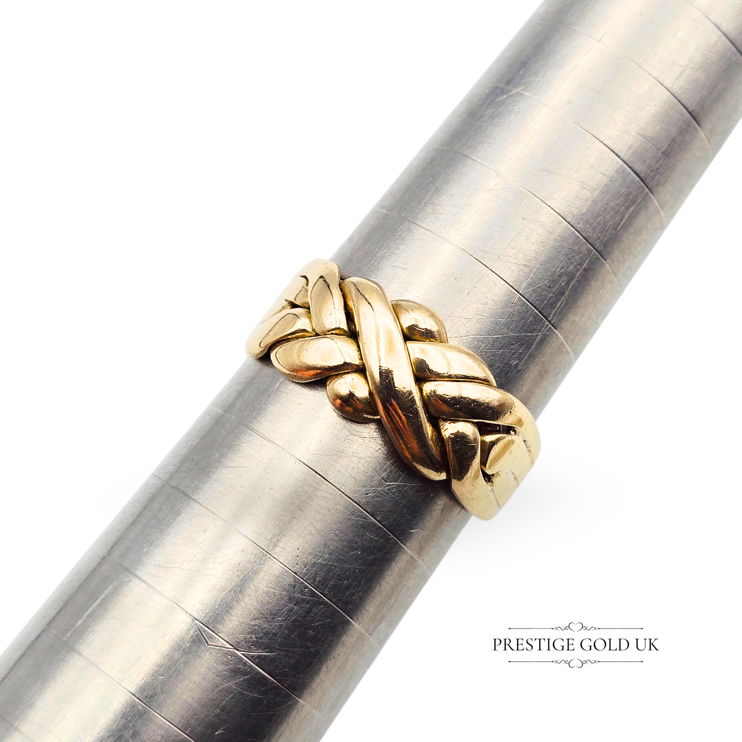 9ct Gold Puzzle Knot Ring, Fixed Back Twist Design, UK R / US 8.25 Woven Band