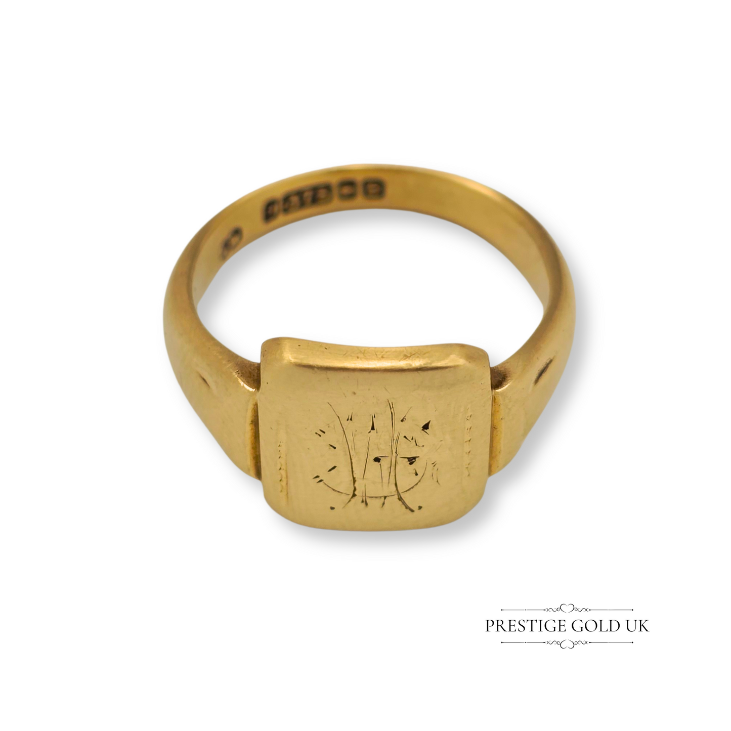 9ct Gold Hand Engraved Signet Ring, Birmingham 1951, UK N - US 6 3/4