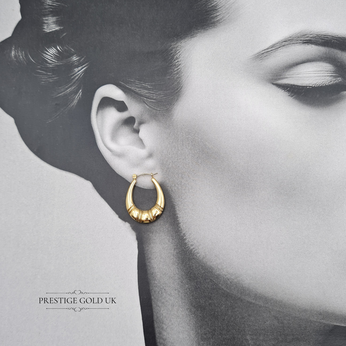 9ct Gold Large Creole Hinge Hoop Earrings, Hollow Flip Top Gypsy Hinge Hoop