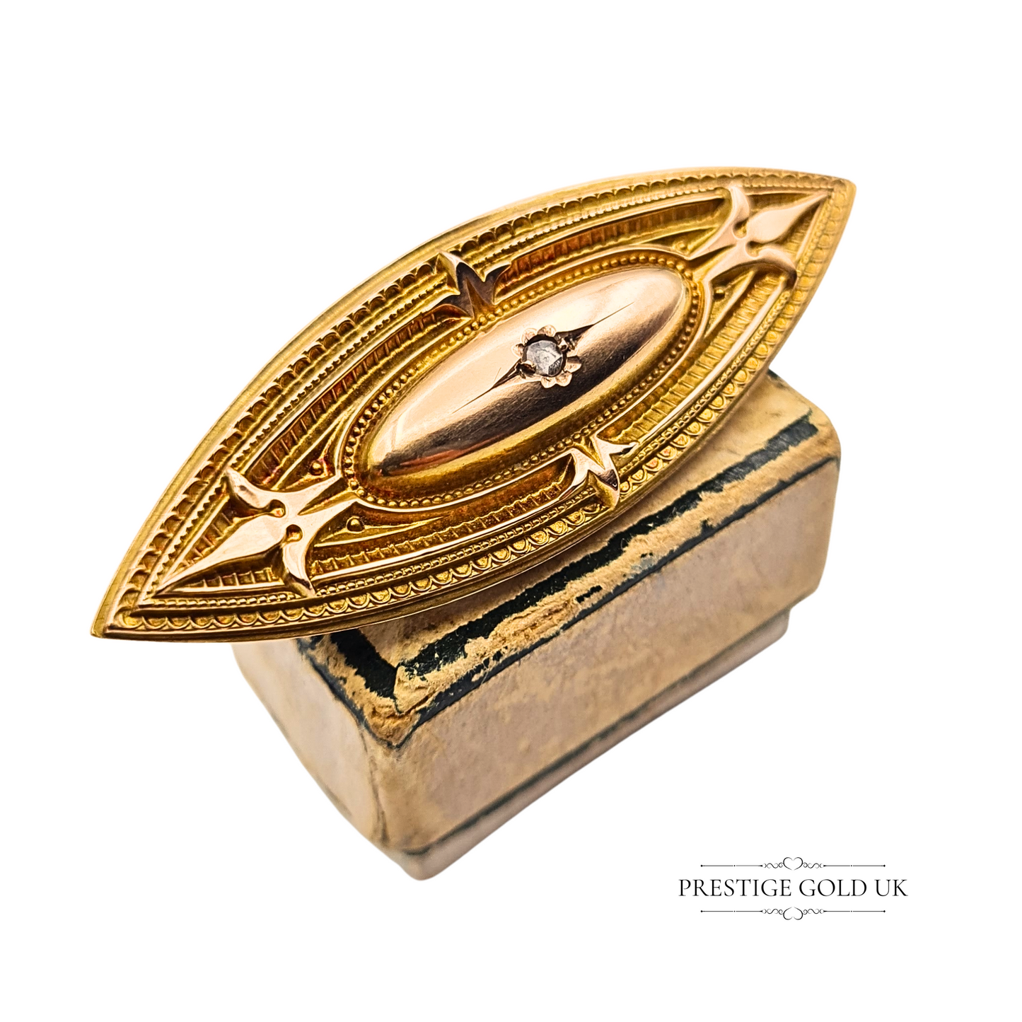 Victoria 1891 Rose Gold Mourning Brooch, Chester Hallmark Diamond Set Keepsake