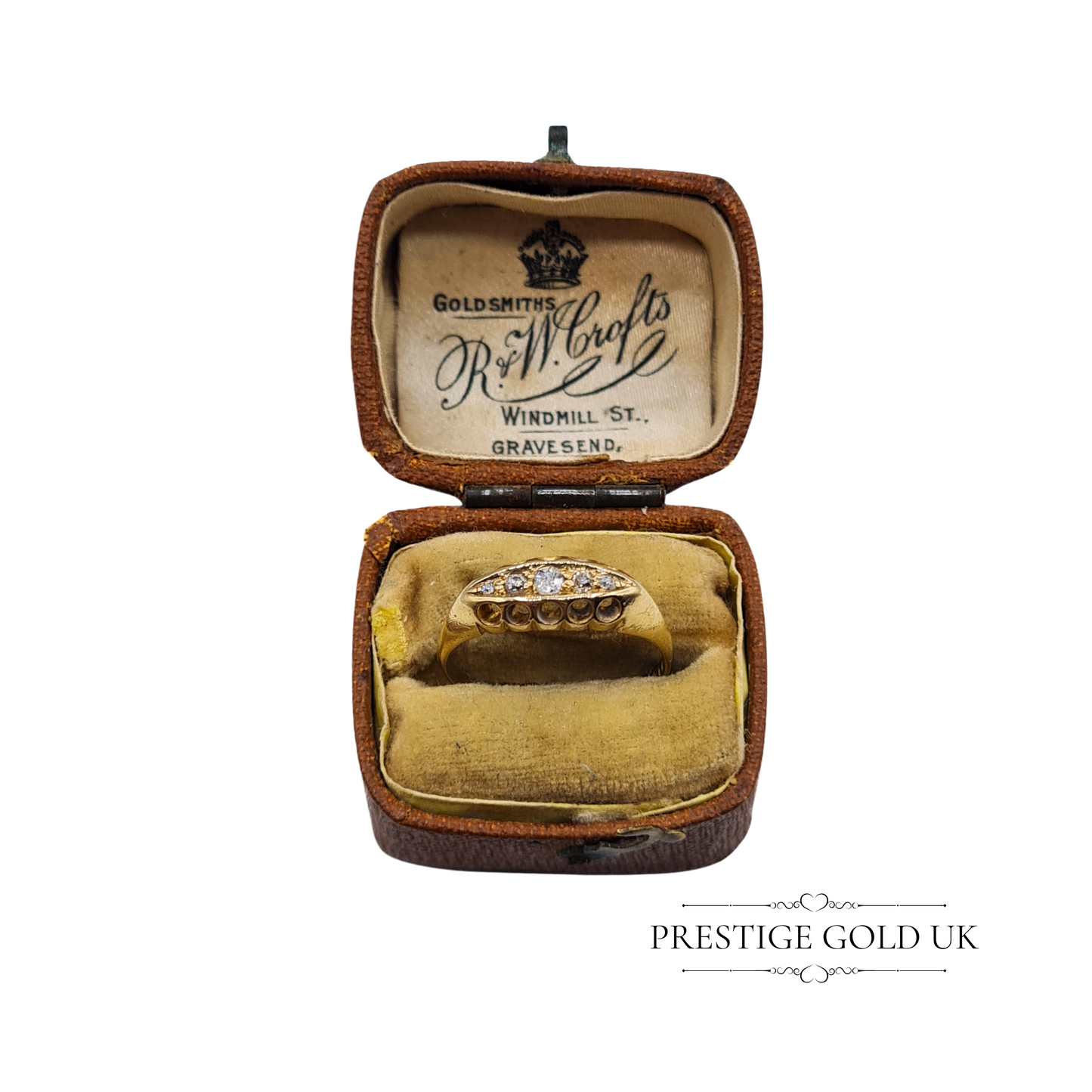 Antique 18ct Gold & Diamond Boat Ring - Size UK L 1/2 US 6 Euro 52