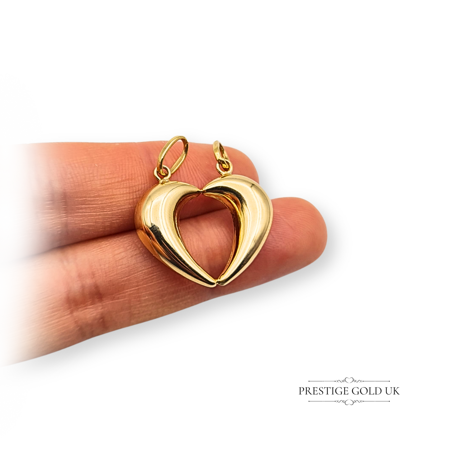 18ct Gold Two Tone Split Heart Pendant, White & Yellow Gold Best Friend Charm