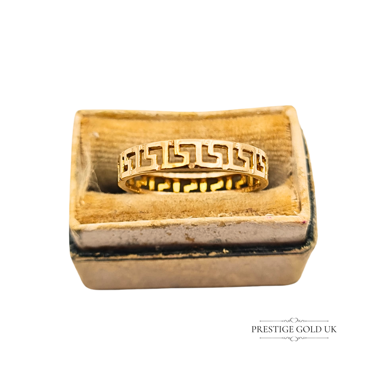 10ct Small Gold Greek Key Ring UK I US 4 1/4 Minimalist Openwork Cut Out Pattern