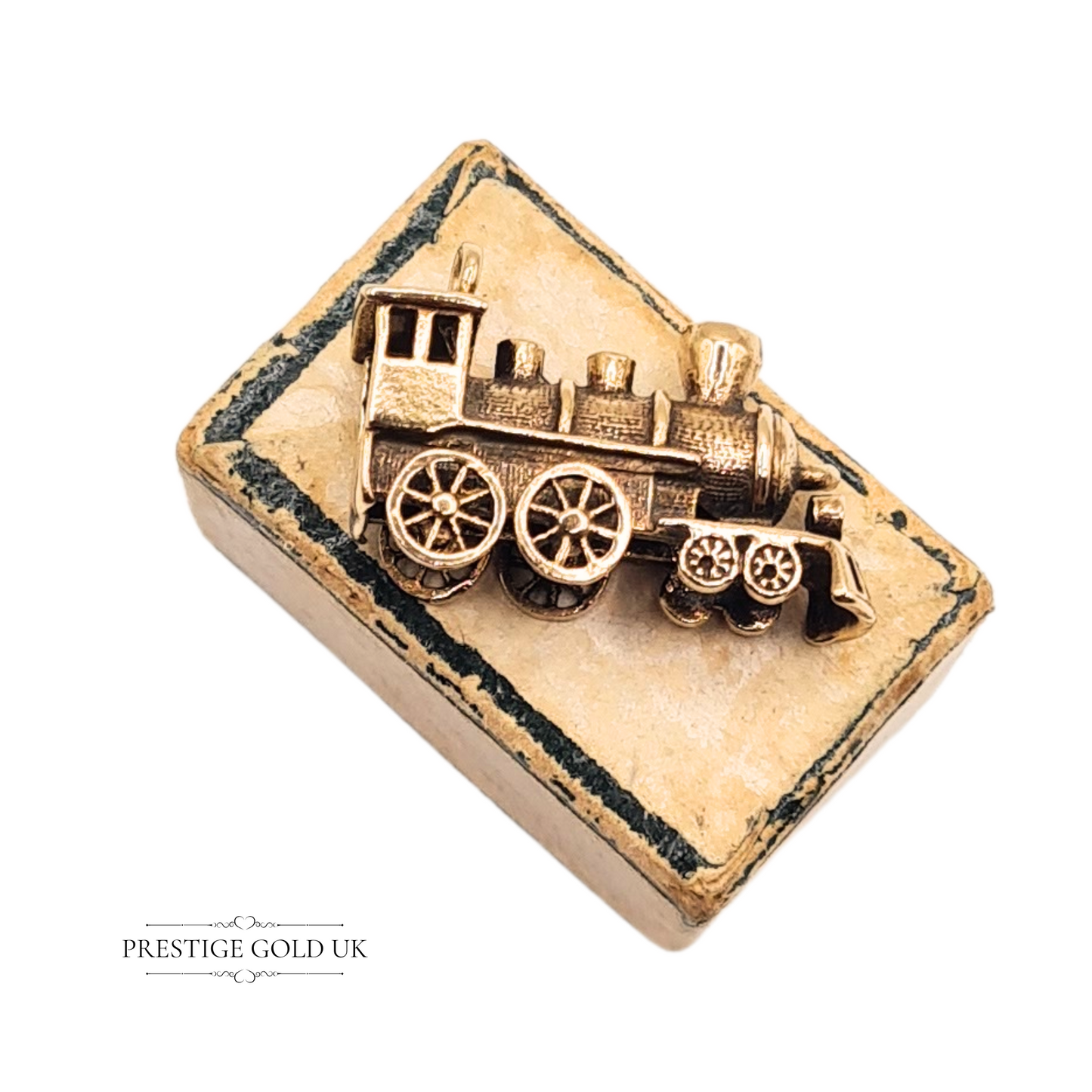 9ct Gold Train Charm Pendant Hallmarked London Moving Wheels