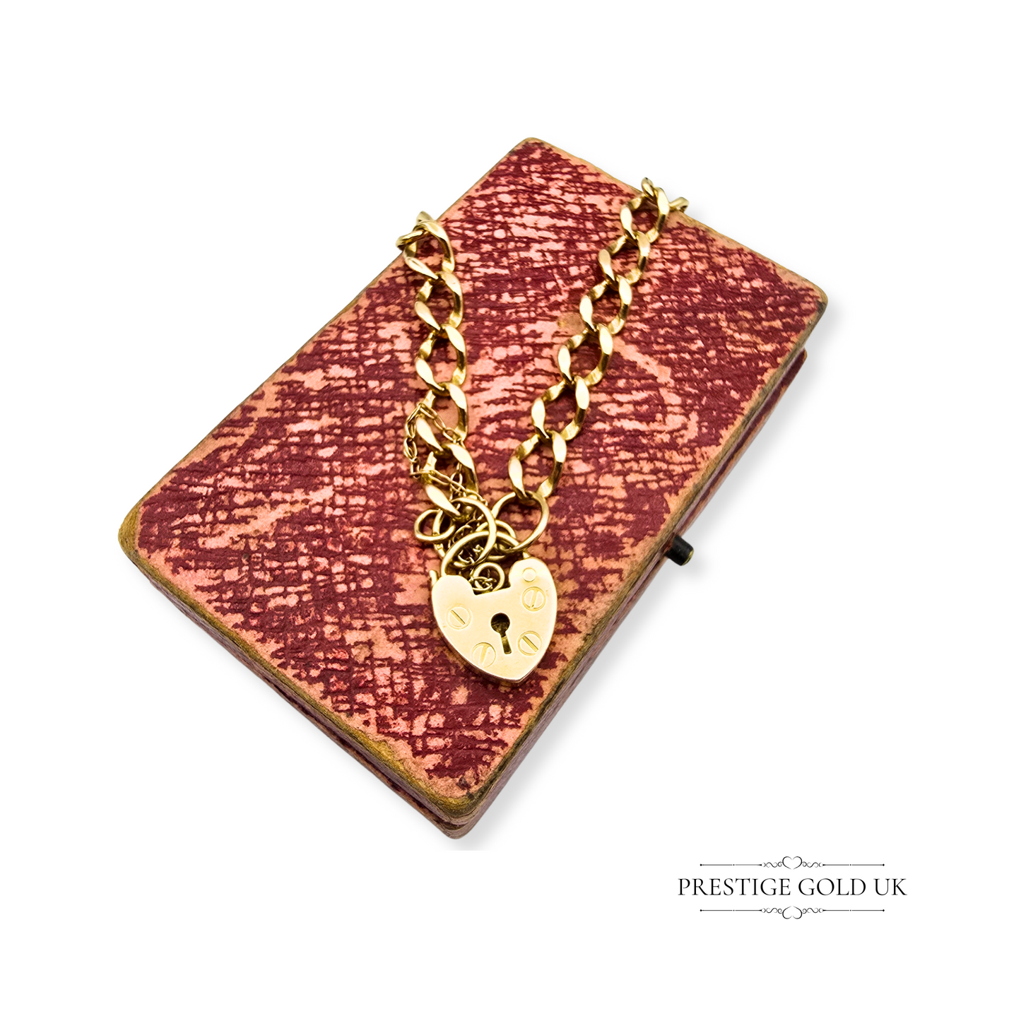 7" Long 9ct Gold Heart Padlock Bracelet, Small Heart Padlock Clasp