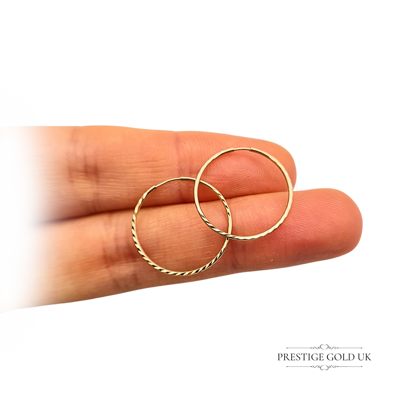 9ct Gold Hoop Earrings, Chevron Pattern Dainty Ladies Sleeper Hoops