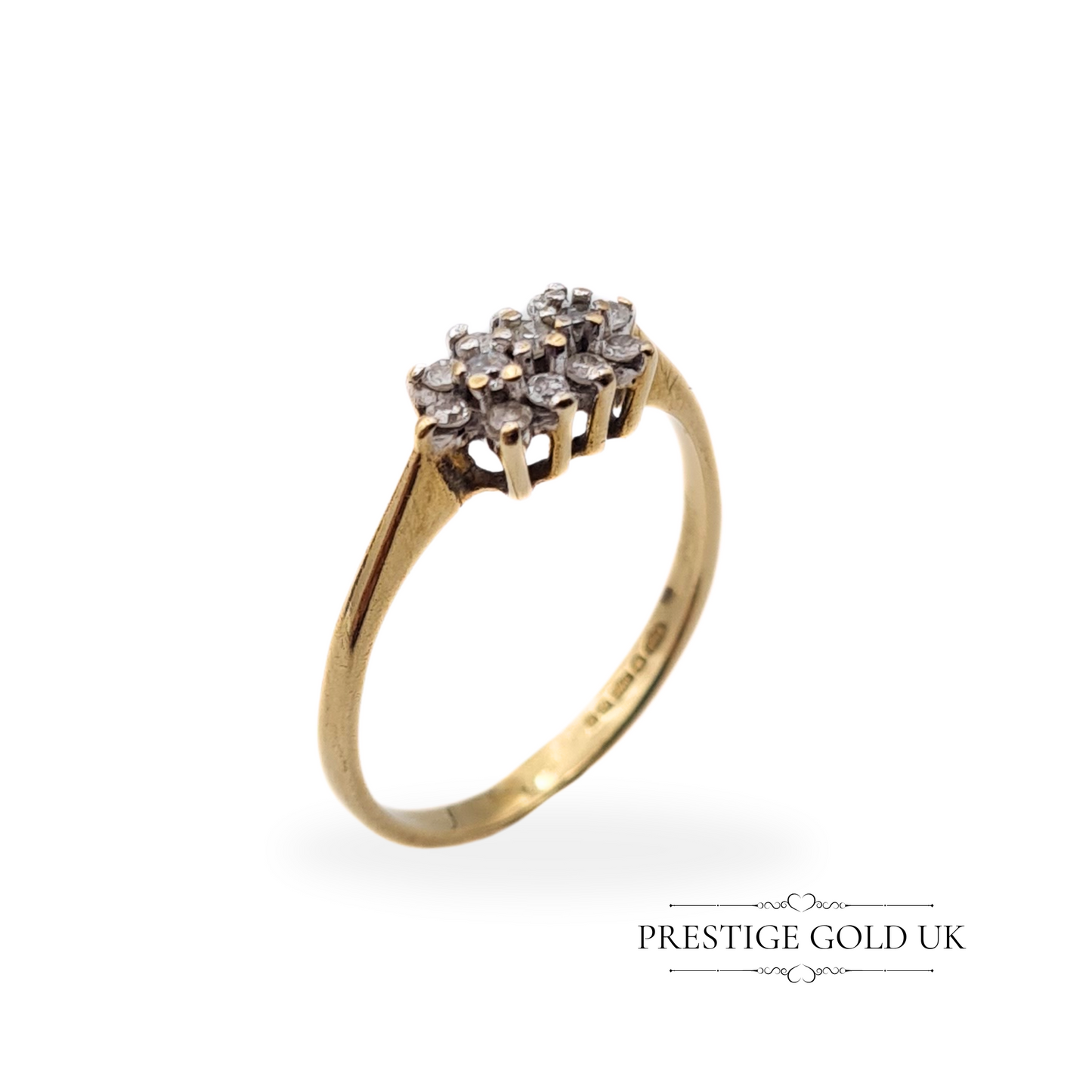 Vintage 9ct Gold Diamond Cluster Ring - Size UK I 1/2 US 4 3/4 Euro 48,