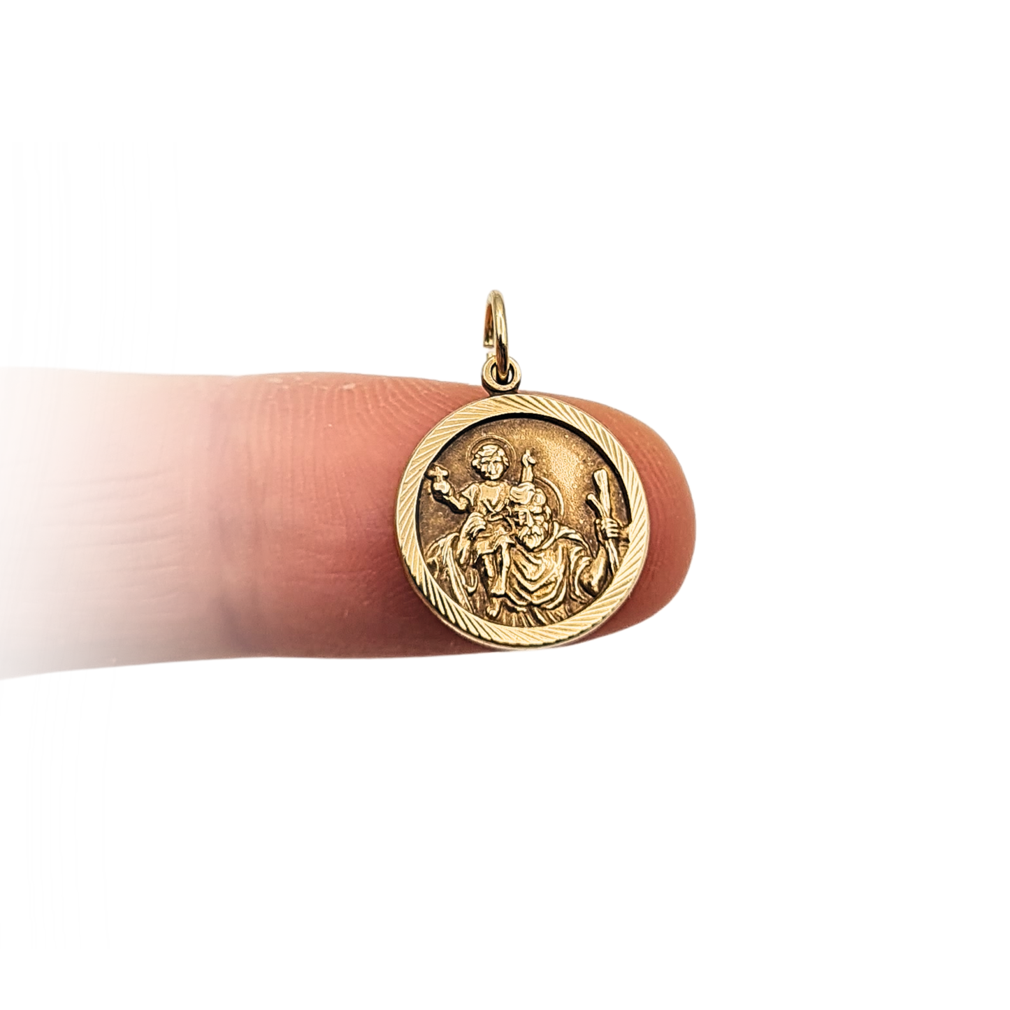 9ct Gold St Christopher Charm 1976 Birmingham 13mm Round