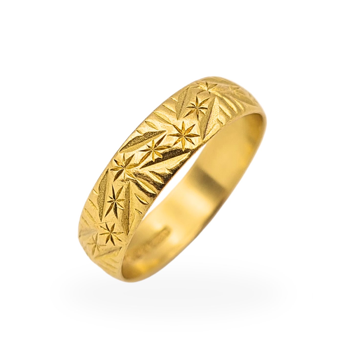 18ct Gold Engraved Wedding Band 1976 Hallmarked Star Pattern UK O1/2 US 7.5