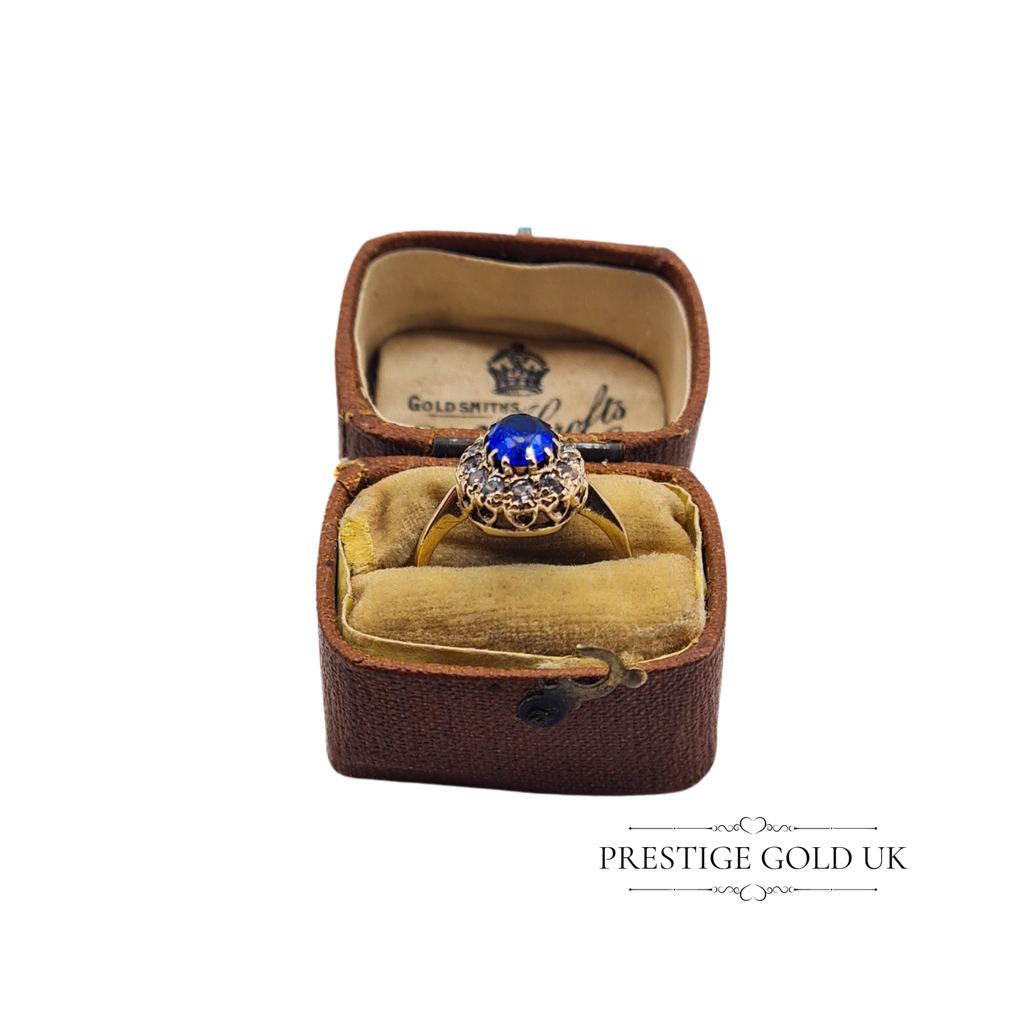 Vintage 9ct Gold Blue Stone & CZ Oval Cluster Ring - UK H US 3 3/4