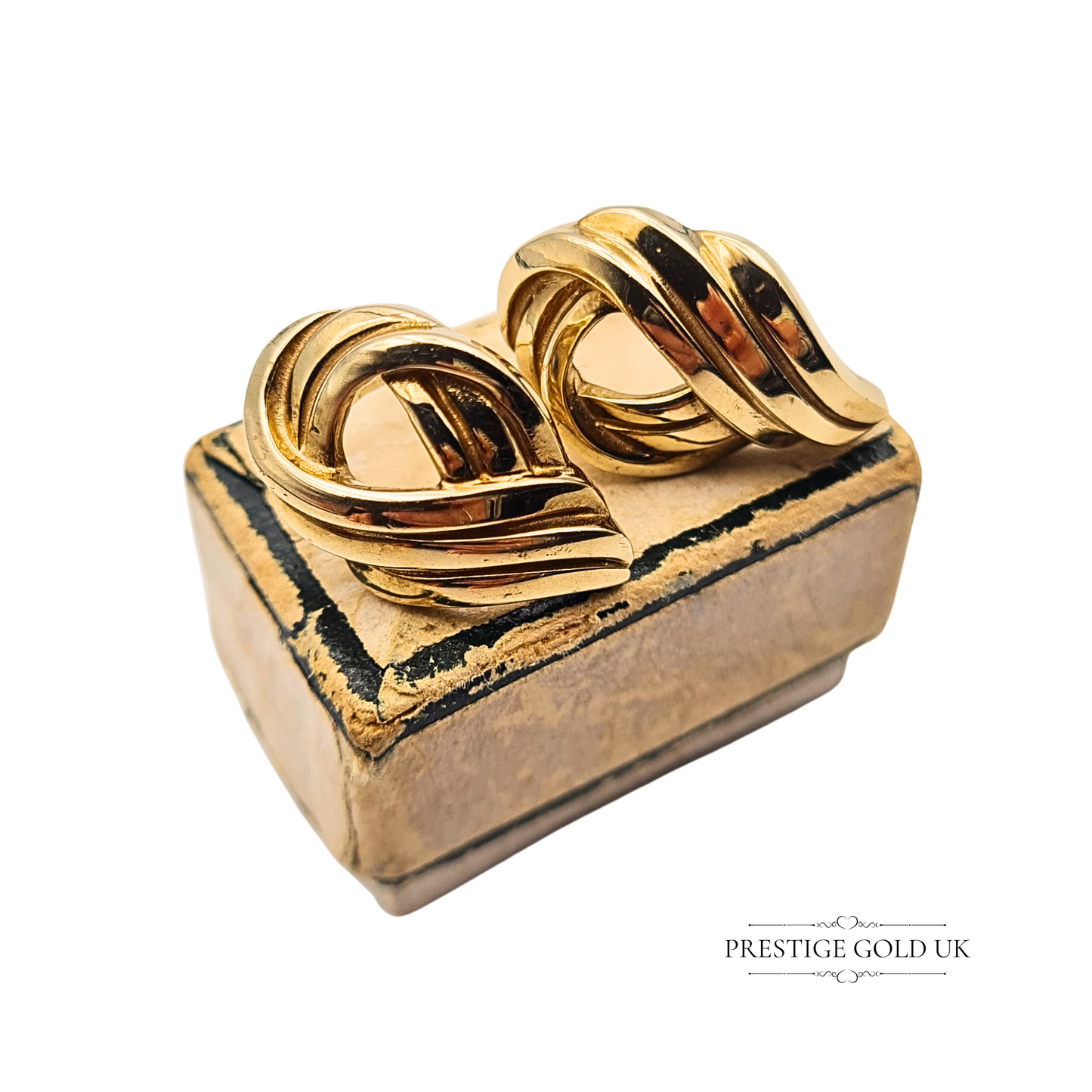 9ct Gold Twist Knot Earrings, 3-Strand Swirl Design, Statement Earrings