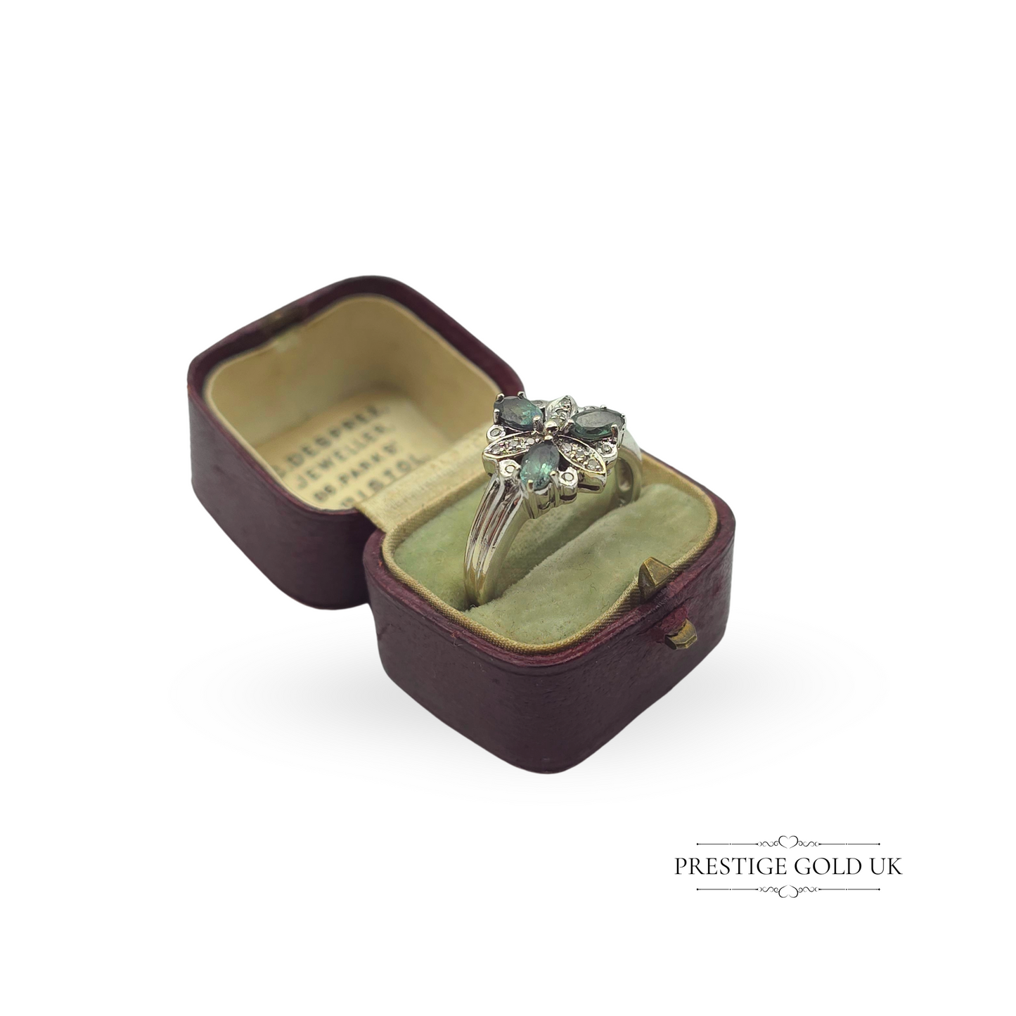 Vintage 14ct White Gold Tourmaline & Diamond Ring - UK N 1/2, US 7 - CLEARANCE