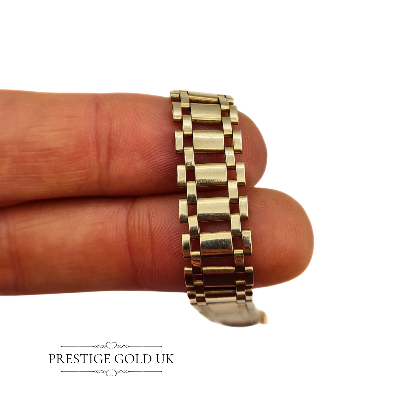 7" Long Vintage 9ct Gold Brick Link Bracelet, Fully Hallmarked London 1984, Unisex