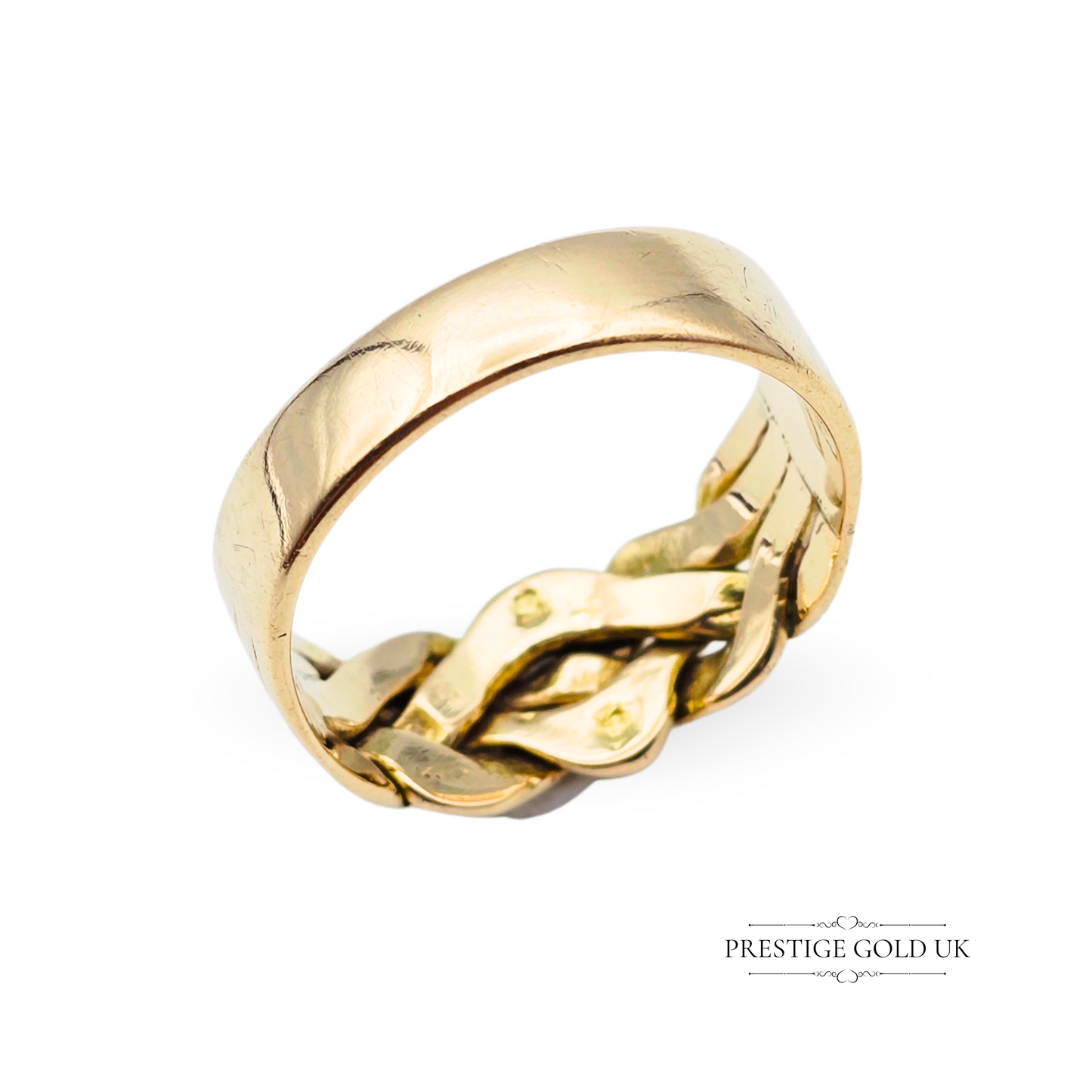 9ct Gold Puzzle Knot Ring, Fixed Back Twist Design, UK R / US 8.25 Woven Band