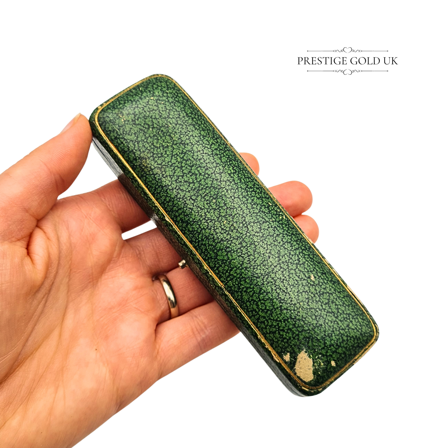 Vintage Green Cufflink Box, Gold Trim, 120mm x 35mm