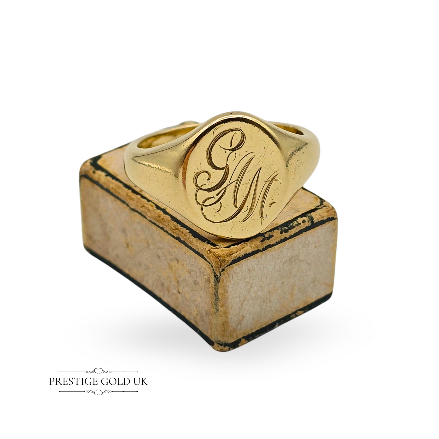 9ct Gold Monogrammed Signet Ring Solid Gold, Fully Hallmarked, UK T US 9 1/2