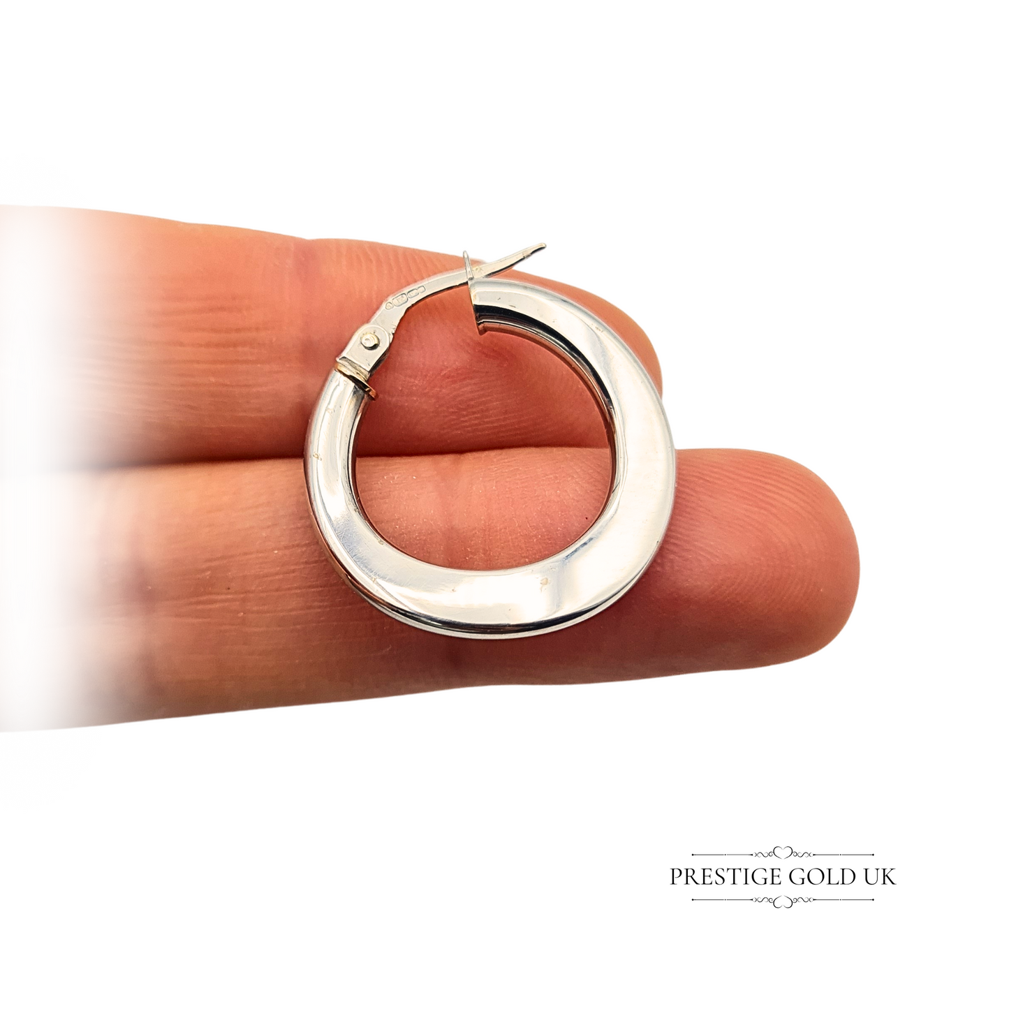 9ct White Gold Wavy Hoop Earrings, Secure Flip Top Fasteners