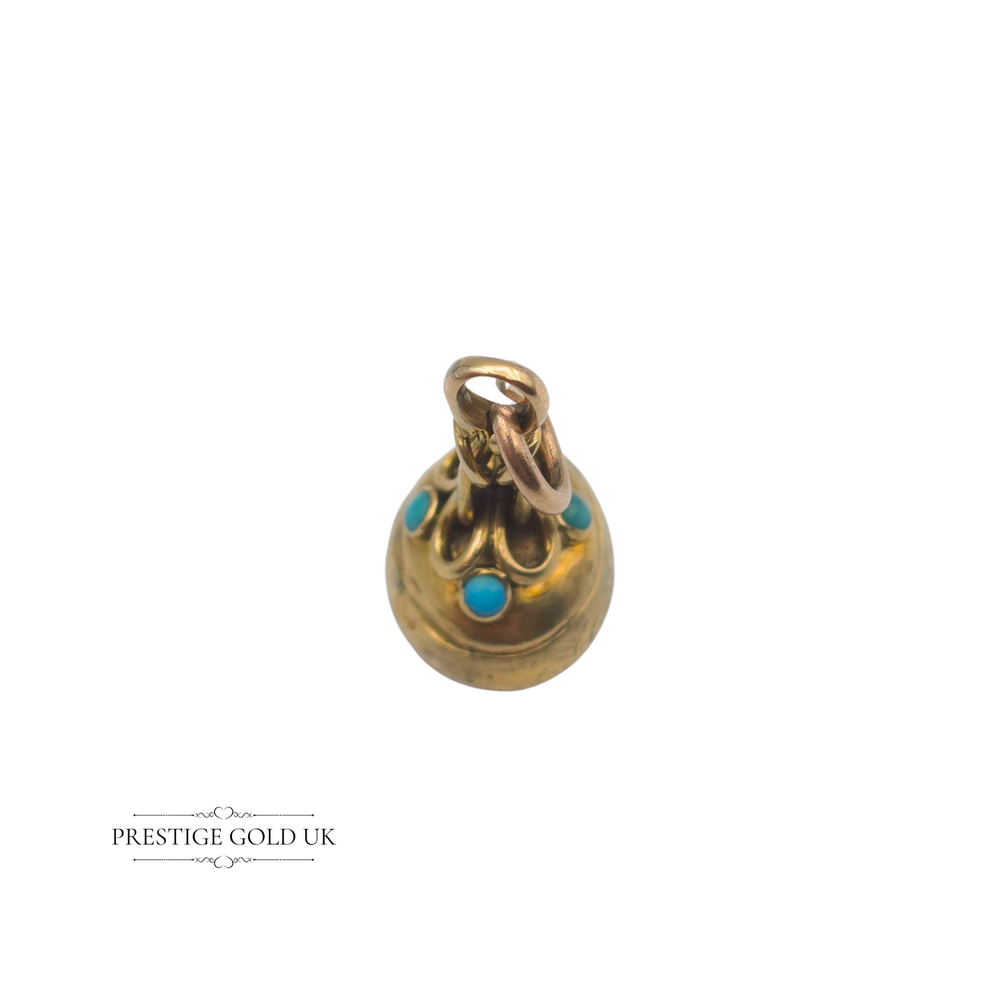 Antique 9ct Gold Bloodstone Fob Pendant with Turquoise Inlay
