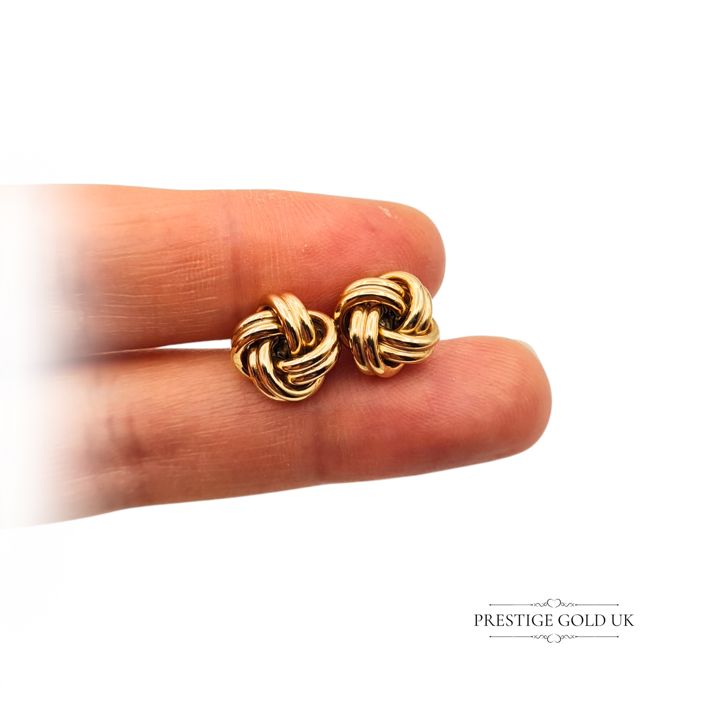 9ct Gold Woolmah Knot Stud Earrings, Stamped 375, Butterfly Backs