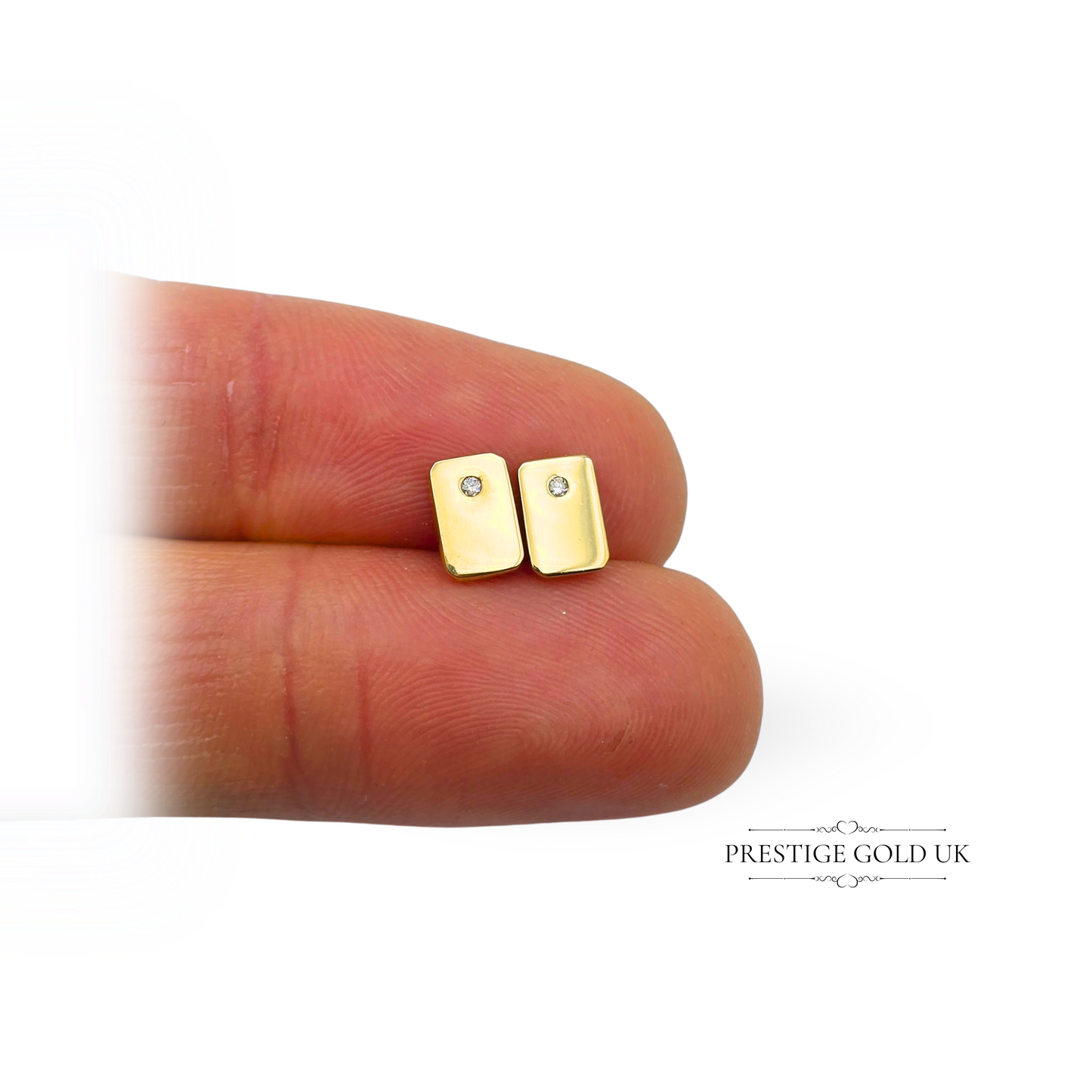 9ct Gold Small Diamond Stud Earrings, Rectangle Shape, Fully British Hallmarked