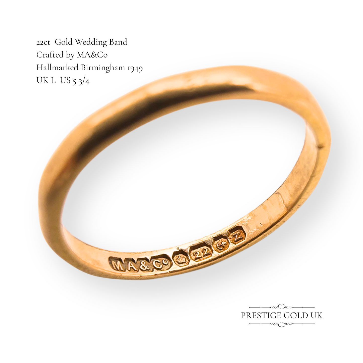 22ct Gold Faceted Wedding Band, Birmingham 1949,UK L US 5 3/4