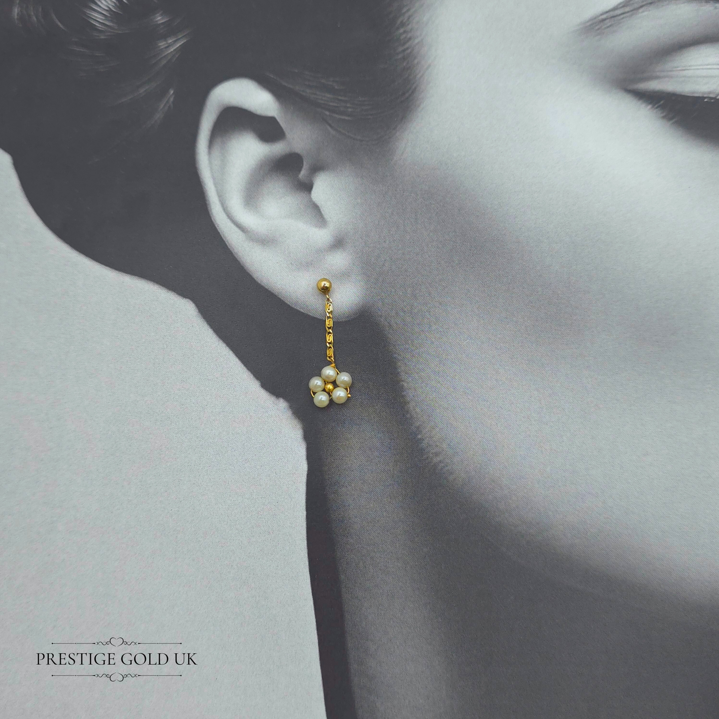 Tiny 9ct Gold Pearl Drop Earrings, Floral Cluster Design, Dainty Drops