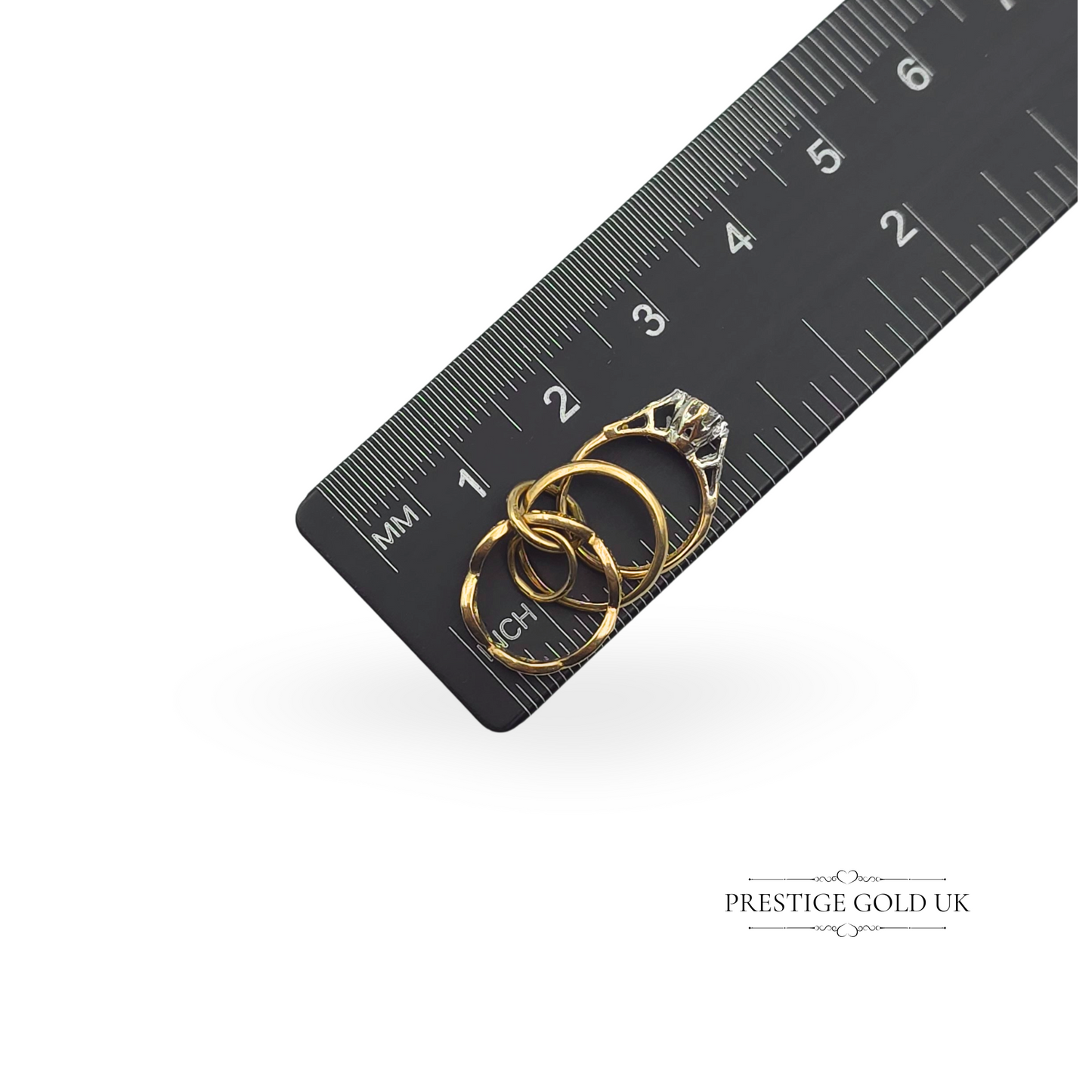 Vintage 9ct Gold Trio Ring Charm, Mini 3 Ring Wedding & Engagement Gift