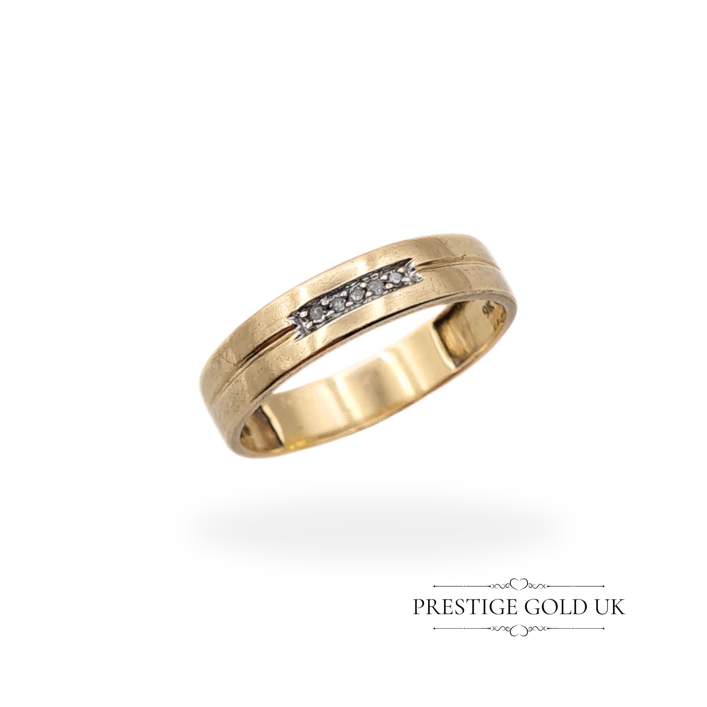 9ct Gold Diamond Band Ring, 4mm Wide, UK M 1/2 US 6 1/2 Euro 53