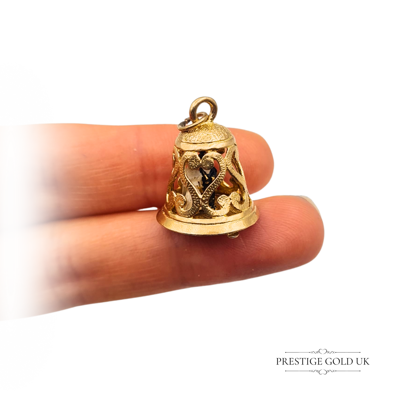 Large 9ct Gold Opening Wedding Bell Charm With Bride & Groom