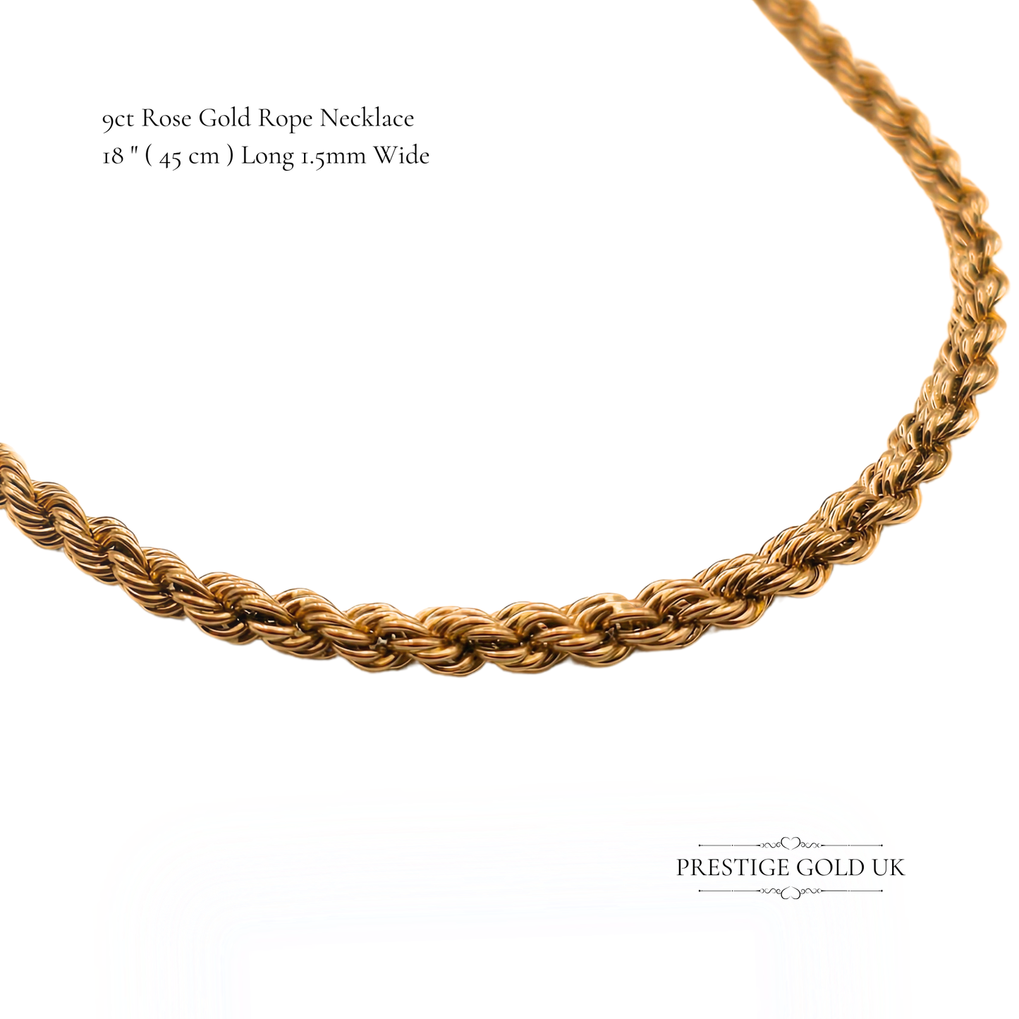 18" Long Vintage 9ct Rose Gold Rope Necklace