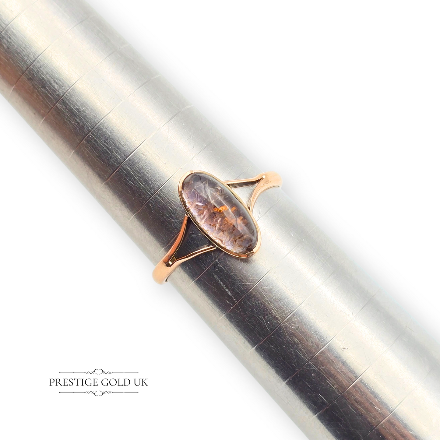 Antique 9ct Rose Gold Quartz Ring, Set With Oval Cabochon UK U - US 9 3/4