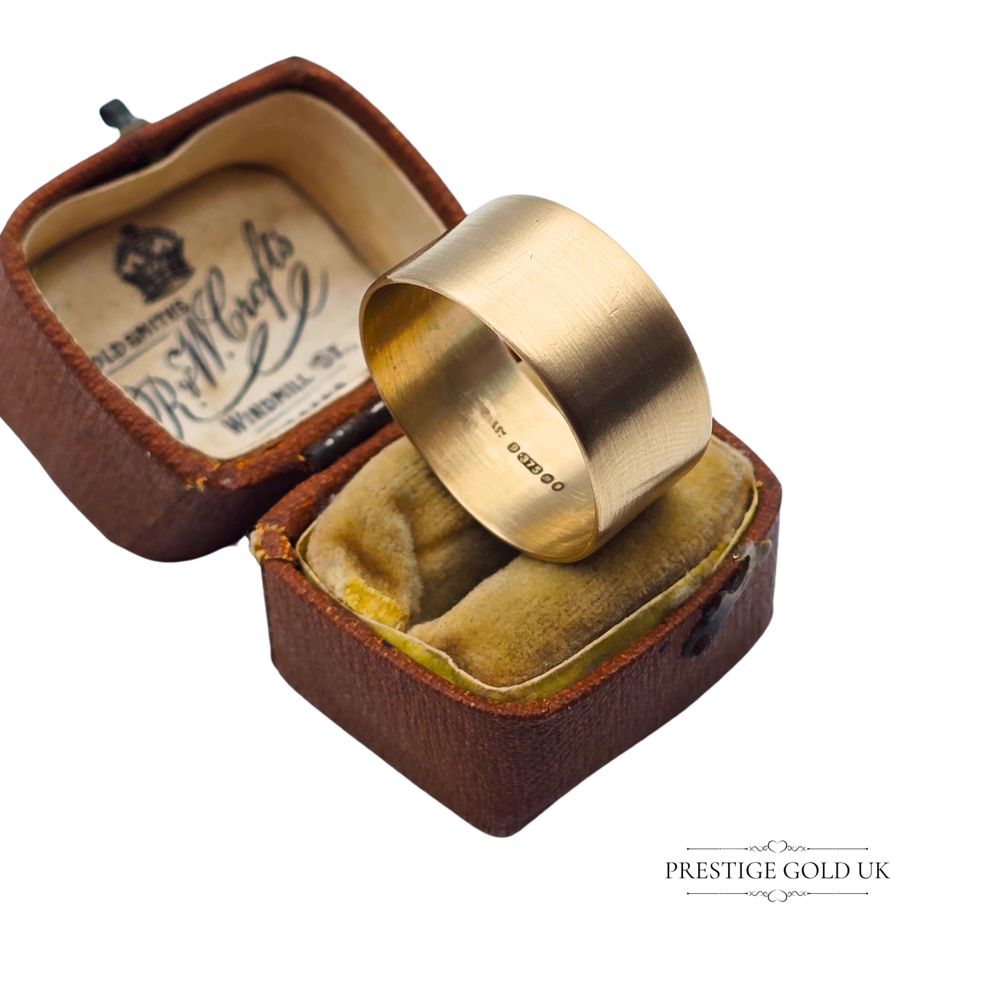 9ct Gold Wide Cigar Band Ring, London Hallmark 1967, UK X 1/2 / US 11 3/4, 10mm