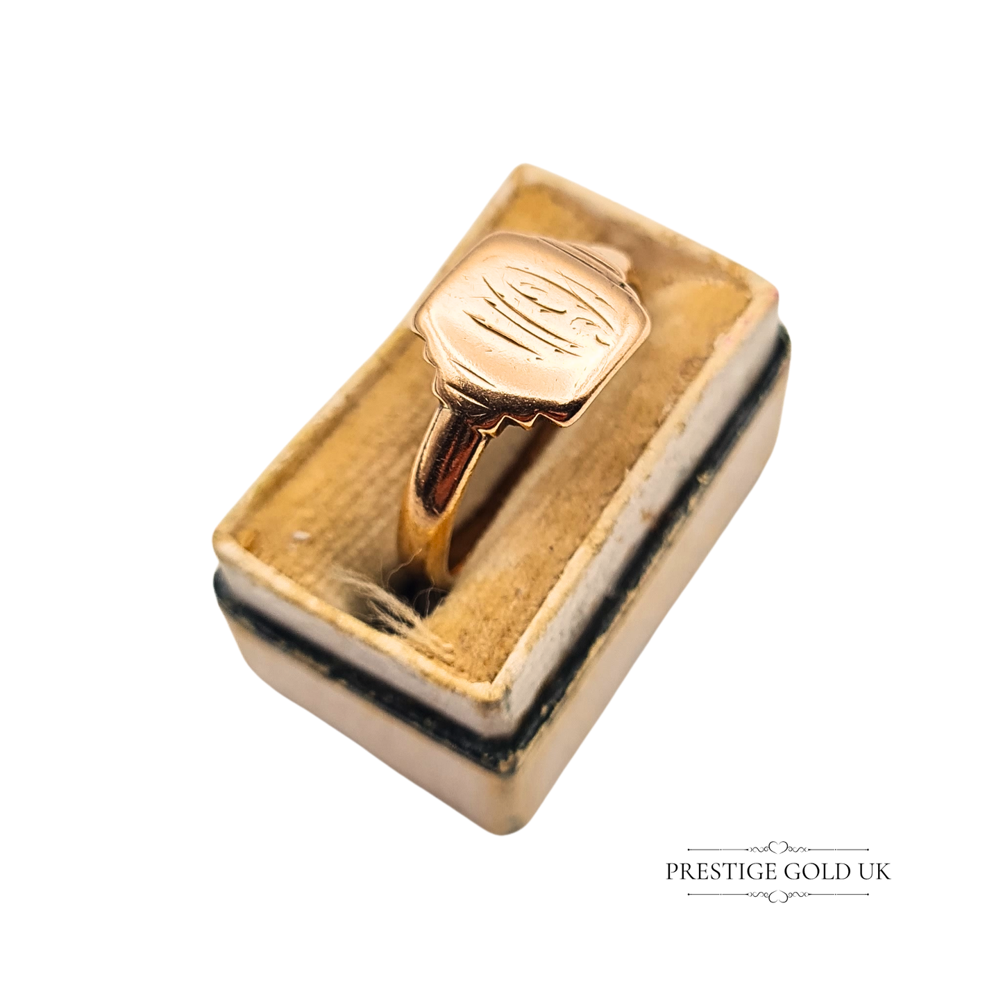 Dainy 9ct Rose Gold Signet Ring Square Monogram UK M US 6 1/4 Circa 1933