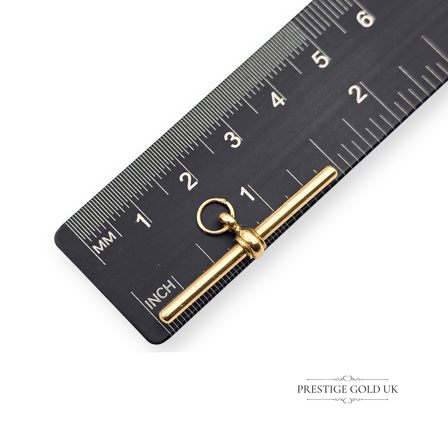 9ct Yellow Gold T-Bar Pendant, Stamped 375, 37mm Long Open Jump Ring