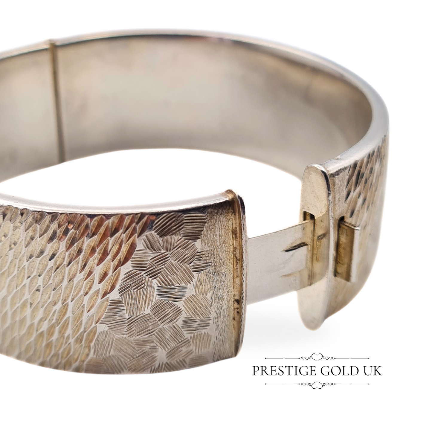 7 " Vintage 925 Sterling Silver Textured Bangle, Fully Hallmarked