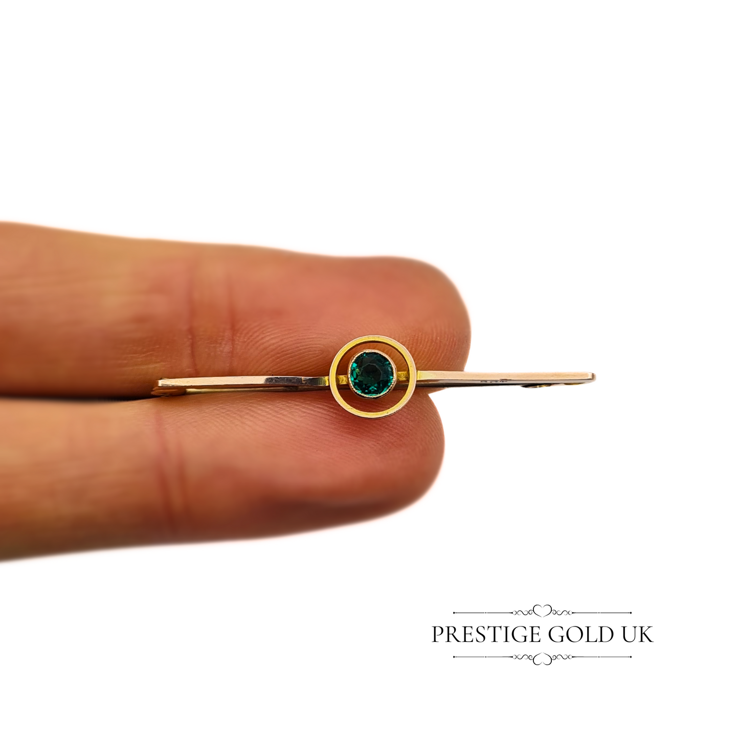 Antique 9ct Rose Gold Emerald Brooch