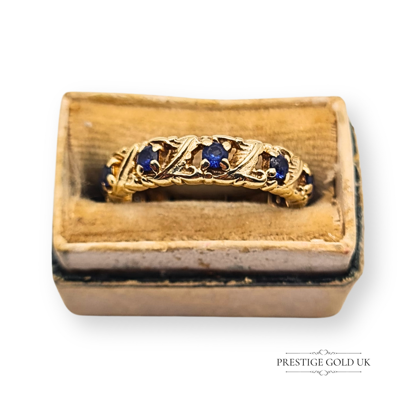 Quality 9ct Gold Sapphire Full Eternity Ring, Ornate Openwork, UK K US 5 1/4
