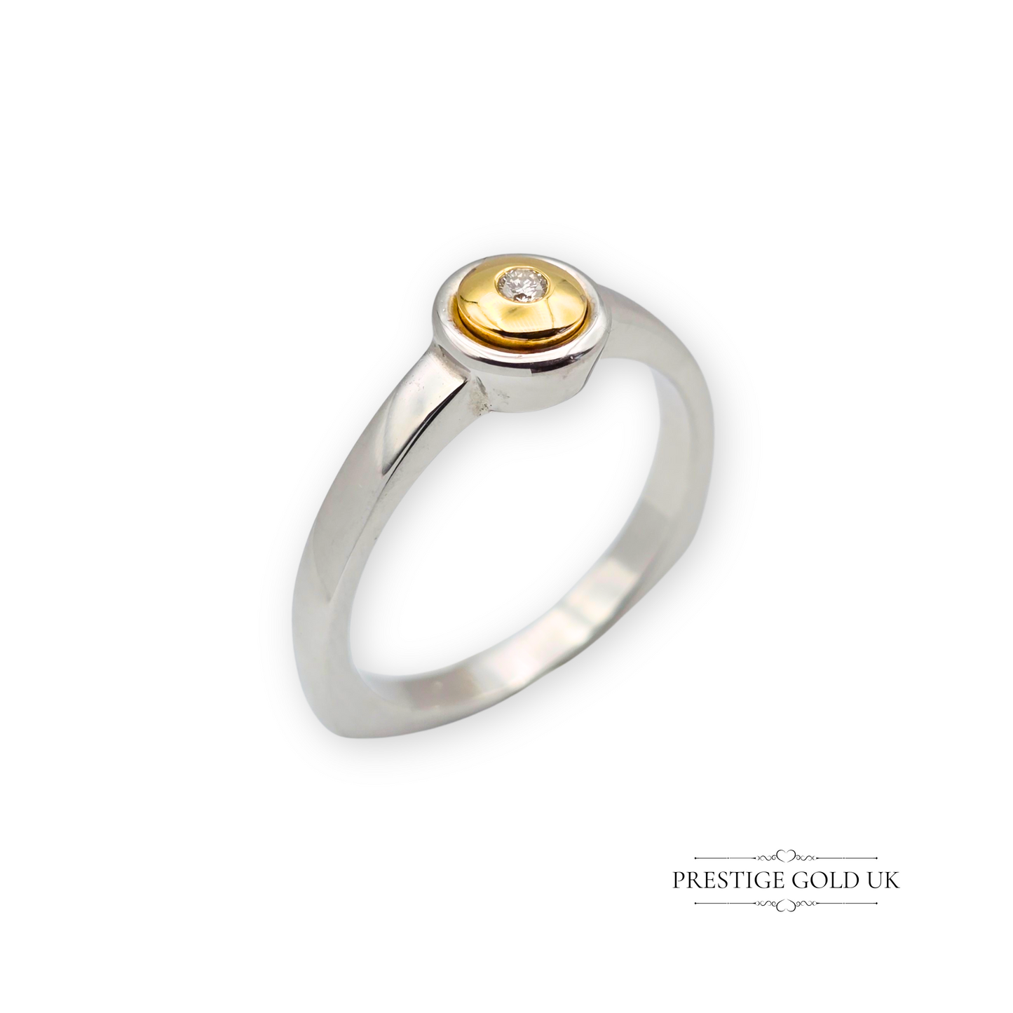 18ct White & Yellow Gold Designer Ring, Solitaire Triangle, UK Q 1/2 US 8 1/4