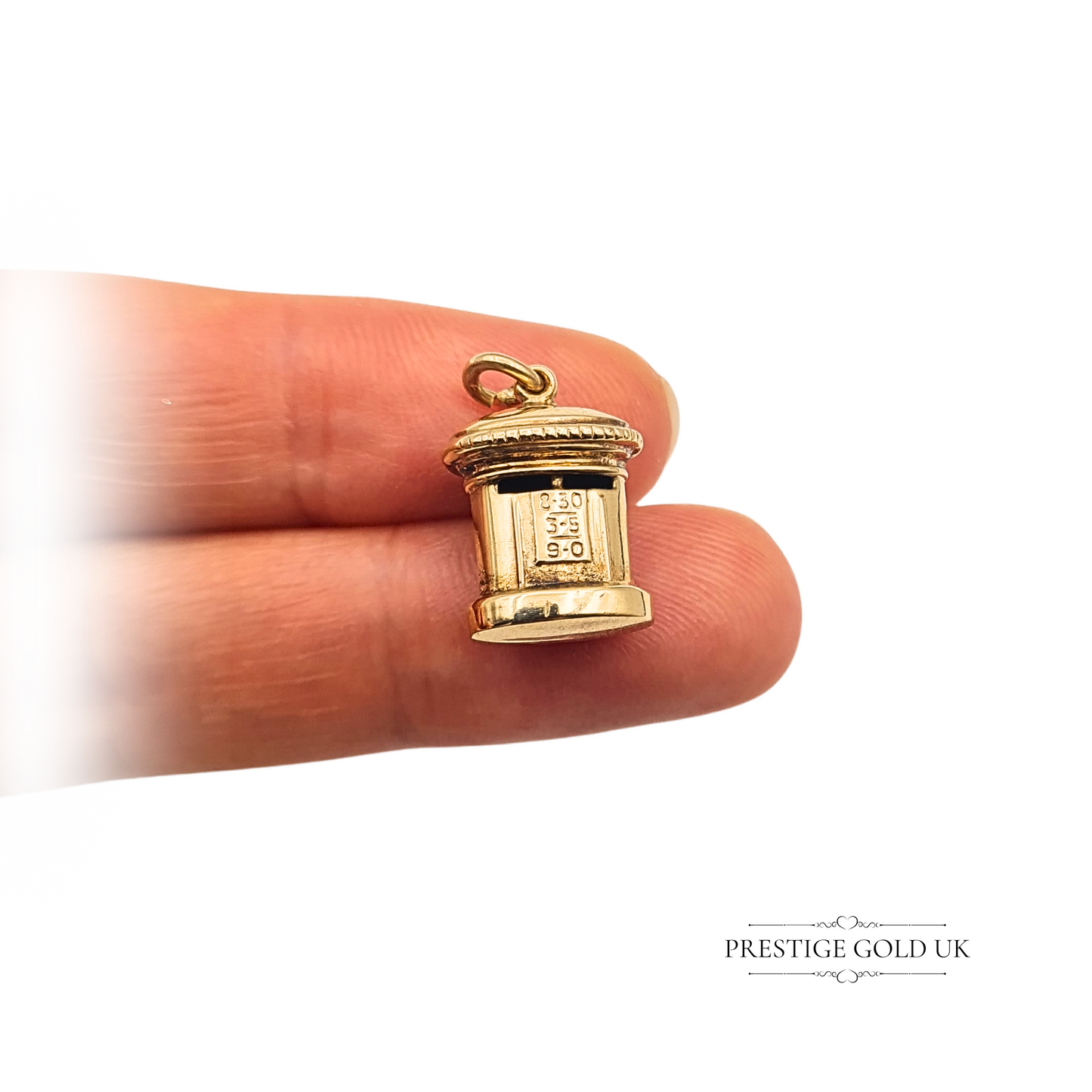 Small 9ct Gold British Red Post Box Charm, Double Aperture Pillar Box