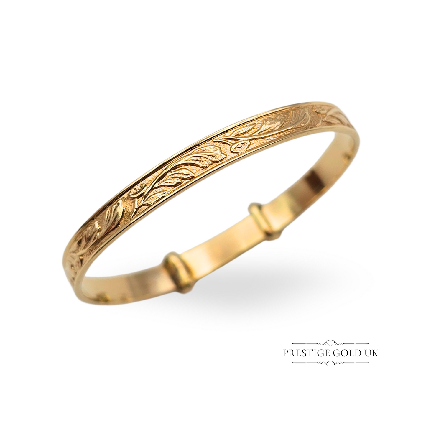 9ct Gold Child’s Bangle, Engraved Botanical Design Beautiful Child’s Bangle