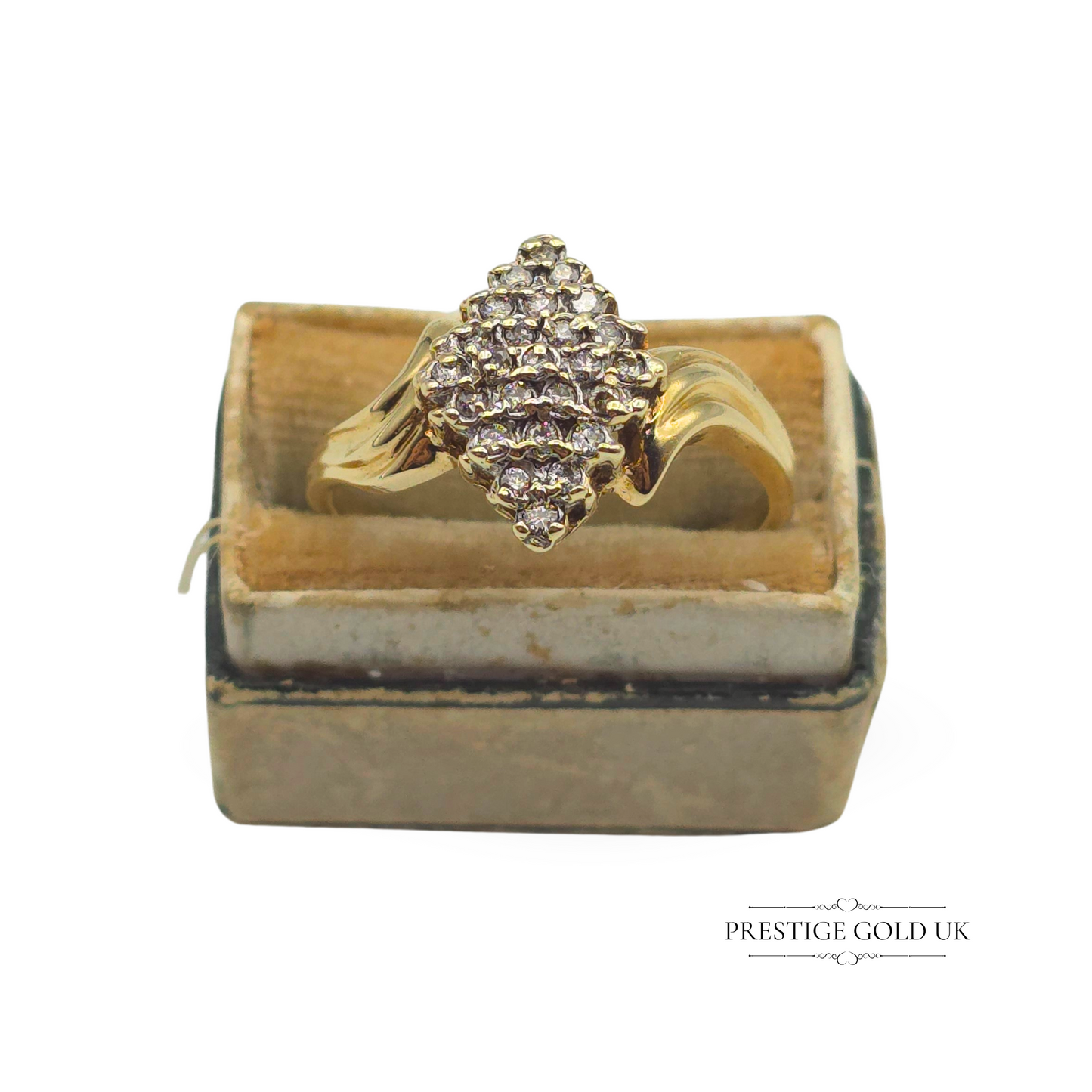 9ct Gold Marquise-Shaped Diamond Cluster Ring, UK S 1/2 US 9 1/4 Euro 60.5