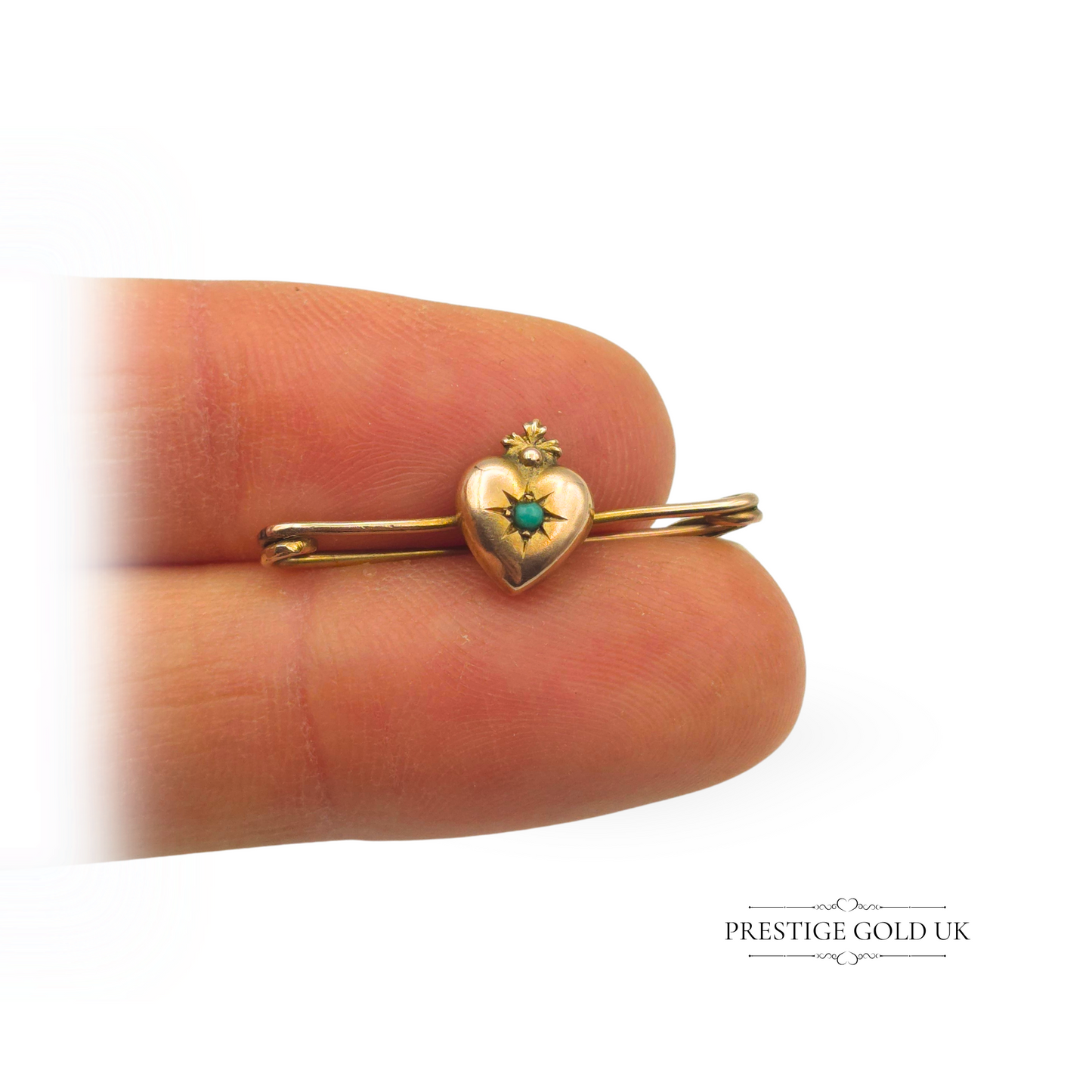 Antique 9ct Gold Heart Brooch with Turquoise Stone
