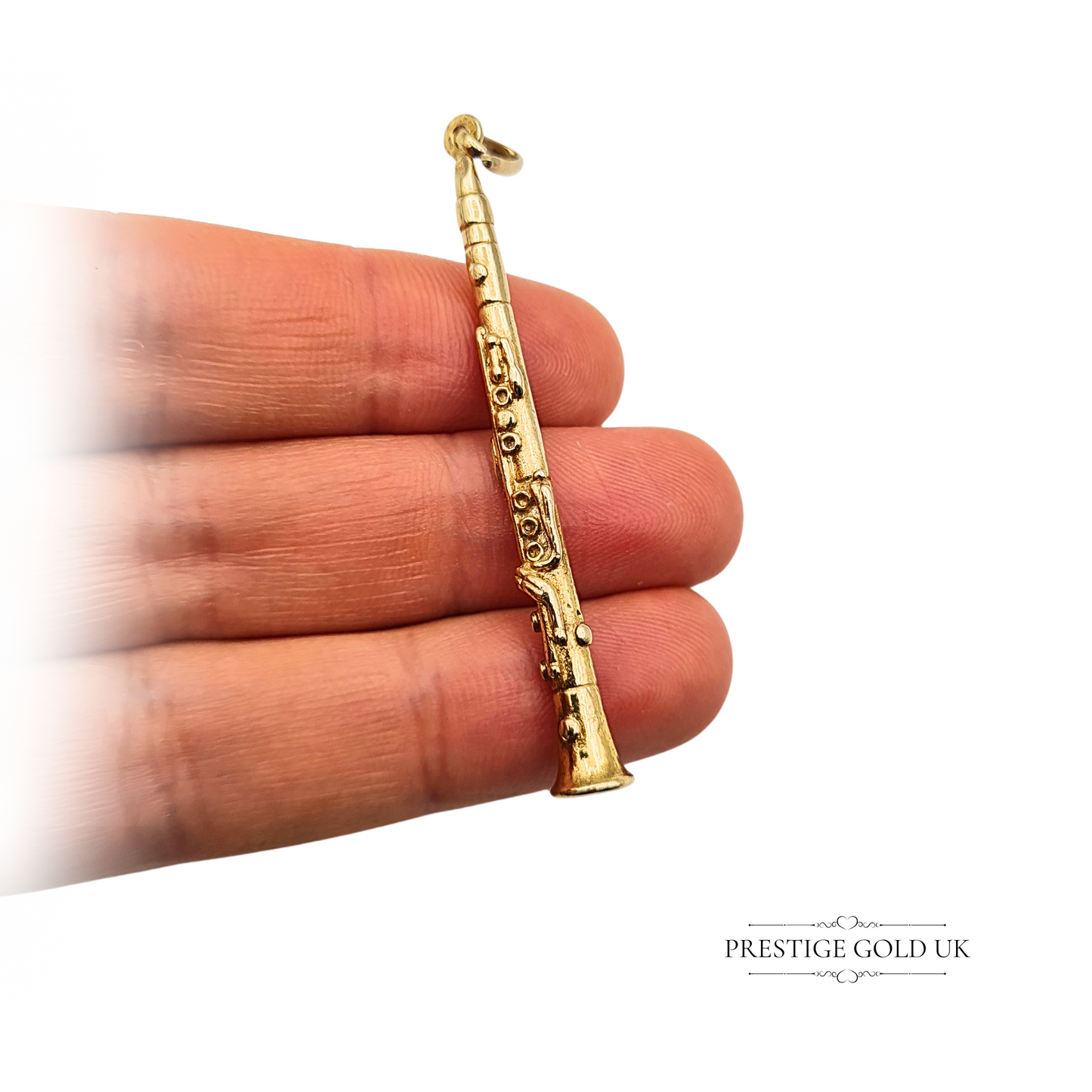 Large Solid 9ct Gold Clarinet Oboe Pendant, Heavy Musical Jewellery Gift Charm