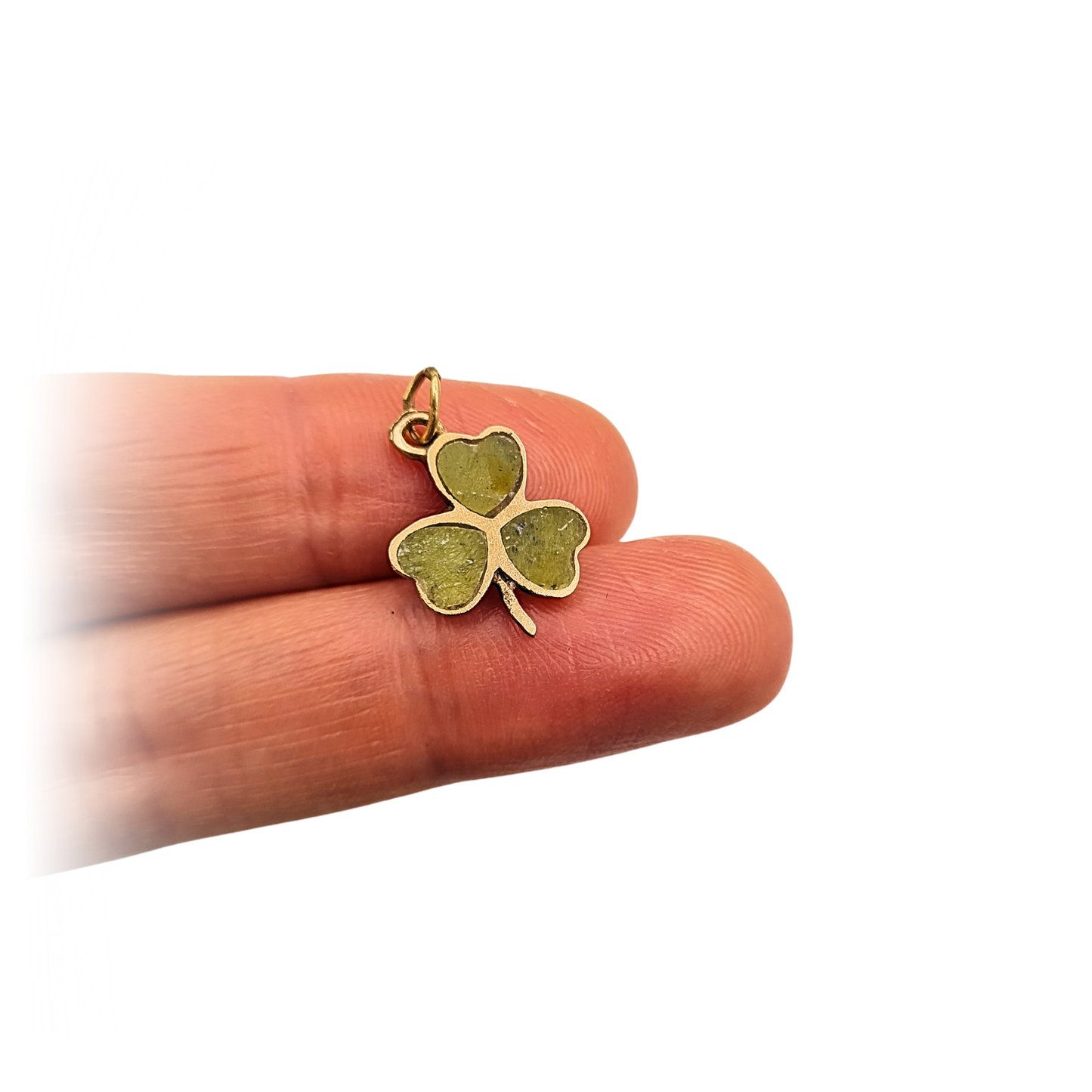 9ct Gold Clover Charm, Dublin 1965, Green Shamrock Pendant