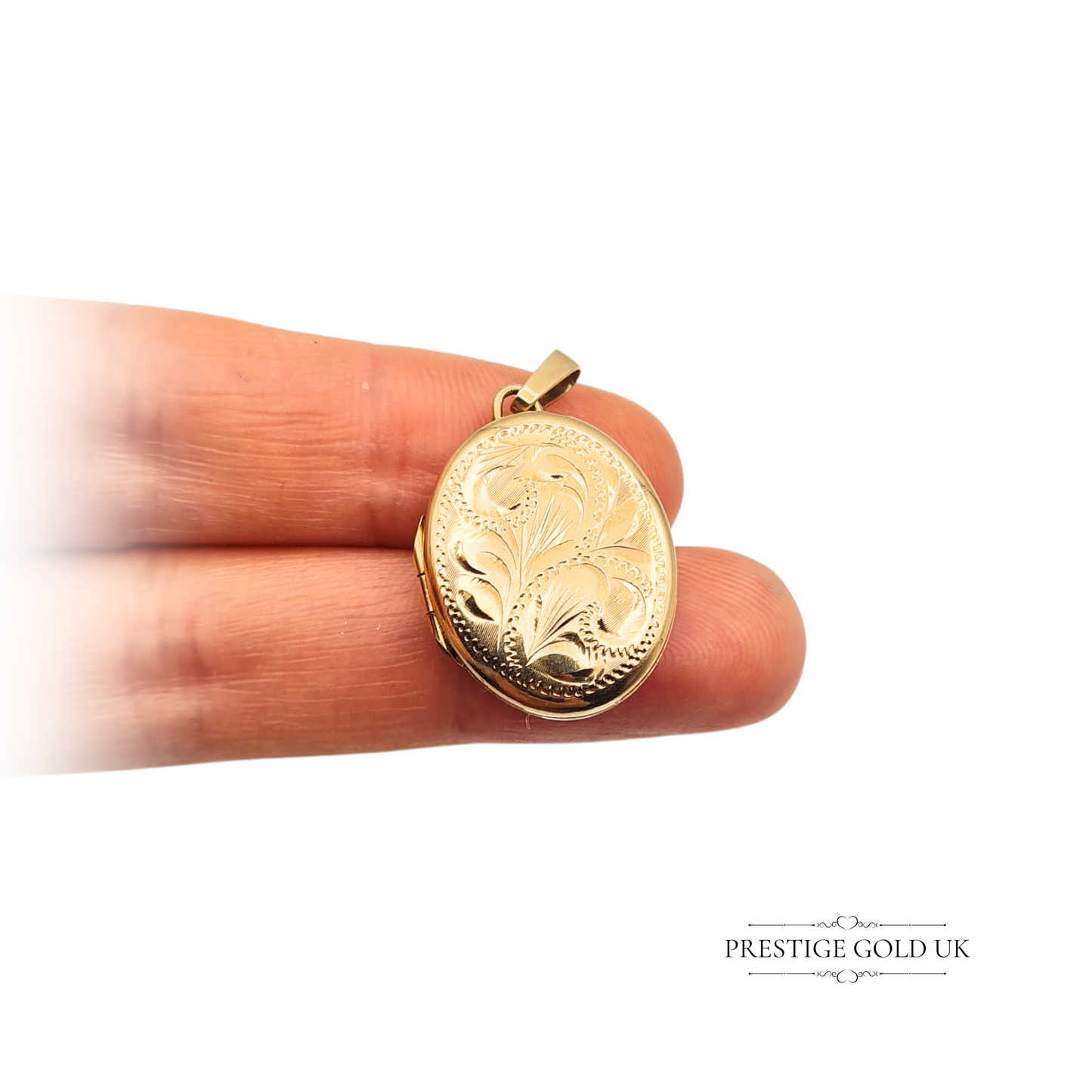 9k Gold Small Oval Floral Locket, Opening Solid Hallmarked Keepsake Photo Locket
